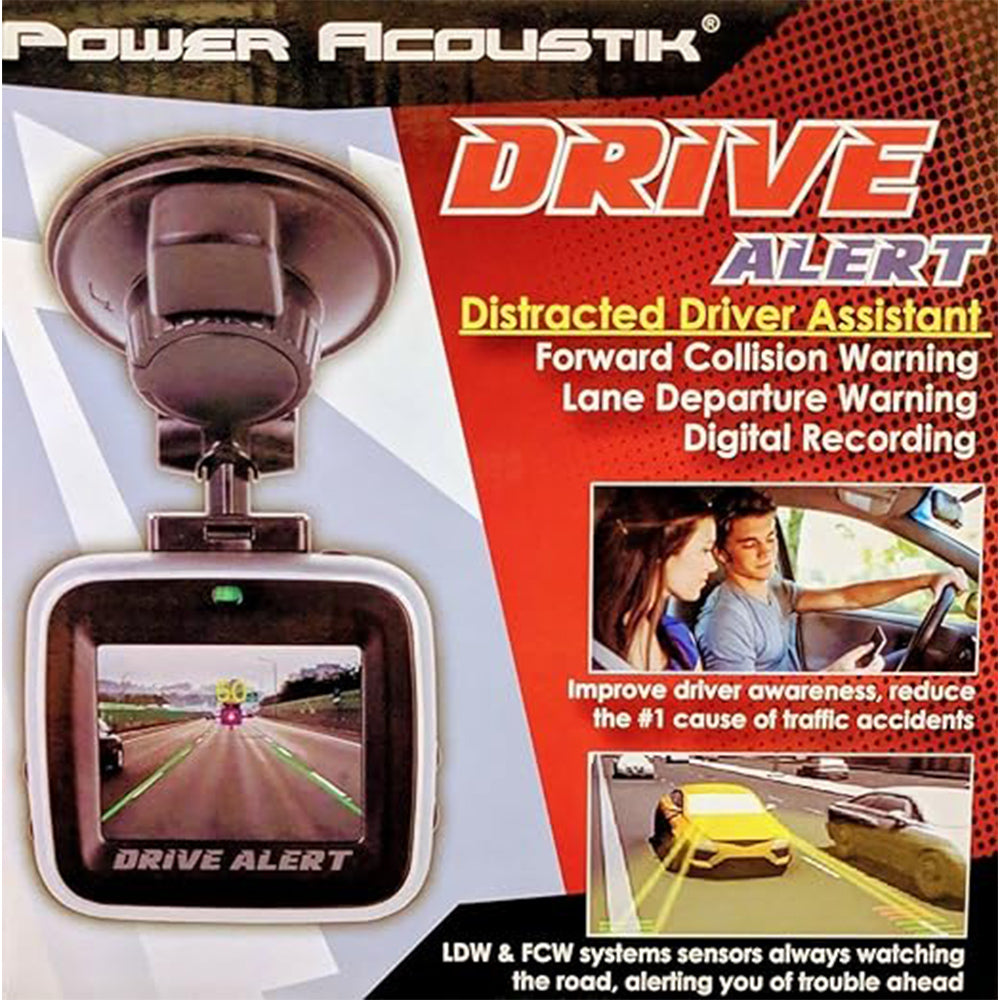Power Acoustik Drive Alert DVR (DVALT) - Advanced Lane Departure & Front Collision Warning System with Dash Cam for Safer Driving | Perfect for Road Trips, Commuting & Fleet Vehicles