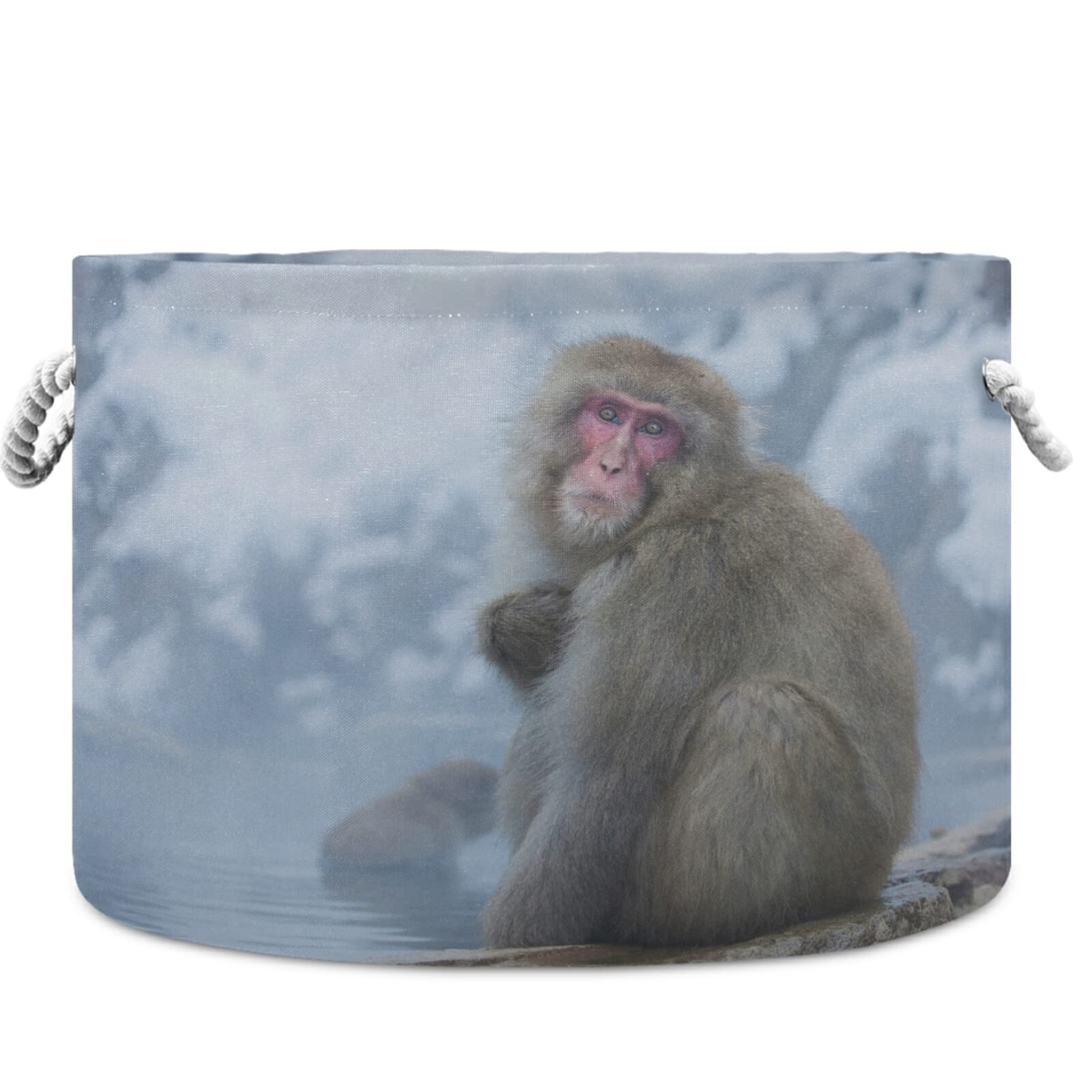 Visesunny Collapsible Fabric Storage Bin - Snow Monkey Laundry Basket & Toy Organizer for Clothes, Toys & More | Perfect for Bathroom, Bedroom, Nursery, Closet & Office Organization