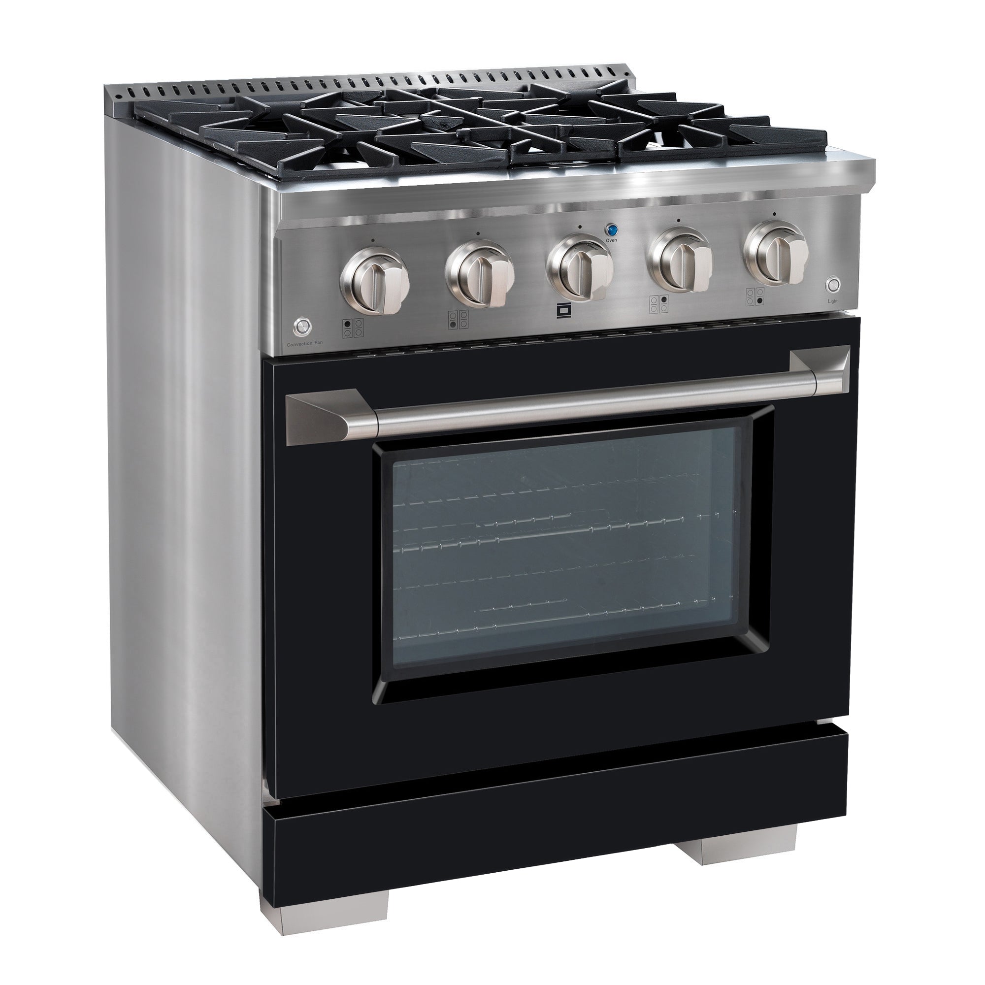 Ancona 30 Inch 4.2 cu ft Stainless Steel Gas Range with 4 Burners, Convection Oven & Black Door - Perfect for Home Kitchen Cooking, Baking & Entertaining