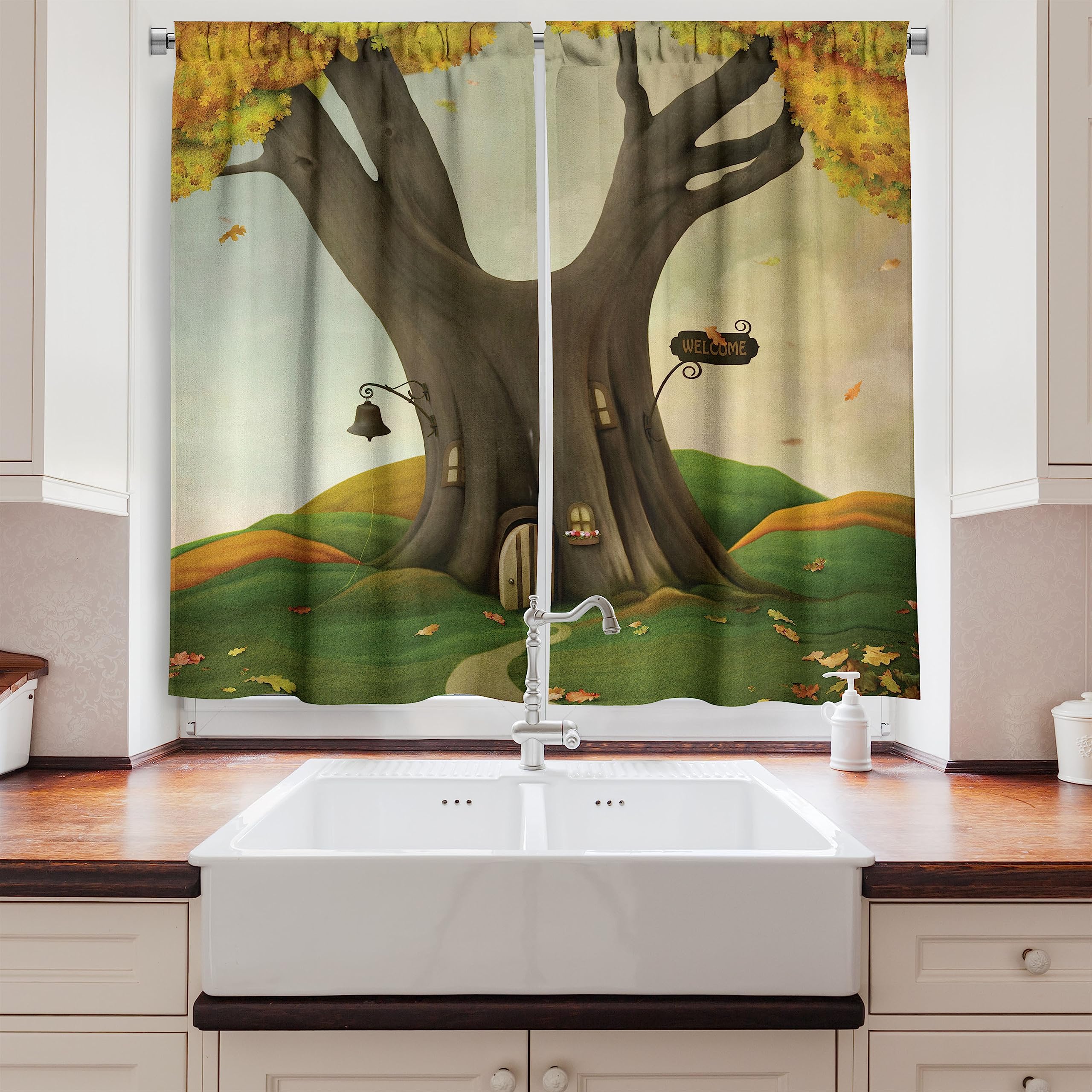 Ambesonne Autumn Tree Kitchen Curtains - 55