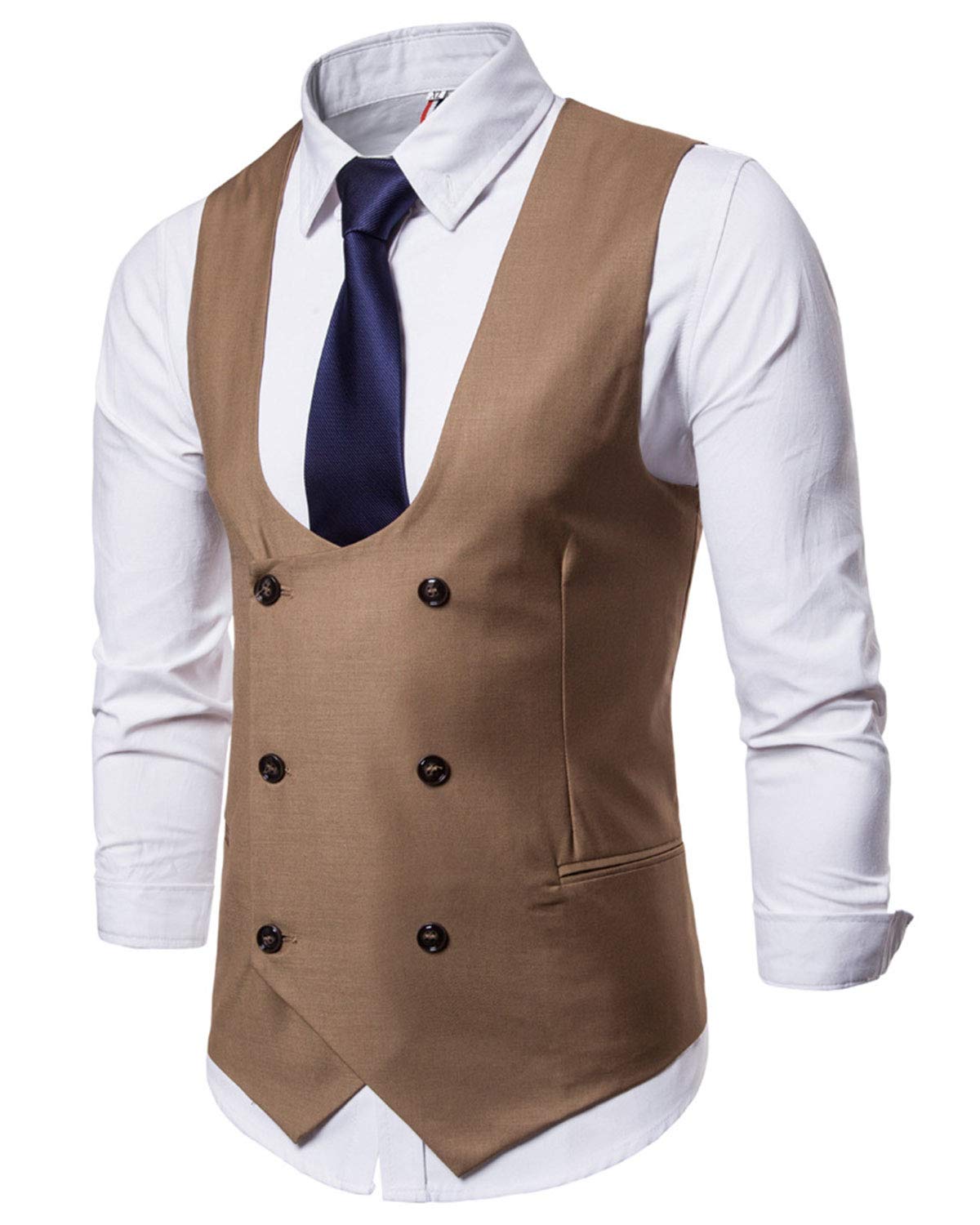 MllesReve Men's Slim Fit Waistcoat - U Neck Double Breasted Suit Vest for Formal Wear, Wedding, Business & Evening Events