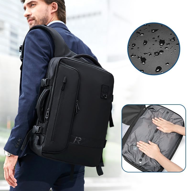 VacPack 2.0 Expandable 60L Vacuum Travel Backpack with Air Pump - Anti-Theft Grey Carry-On Luggage for Camping, Hiking & International Trips