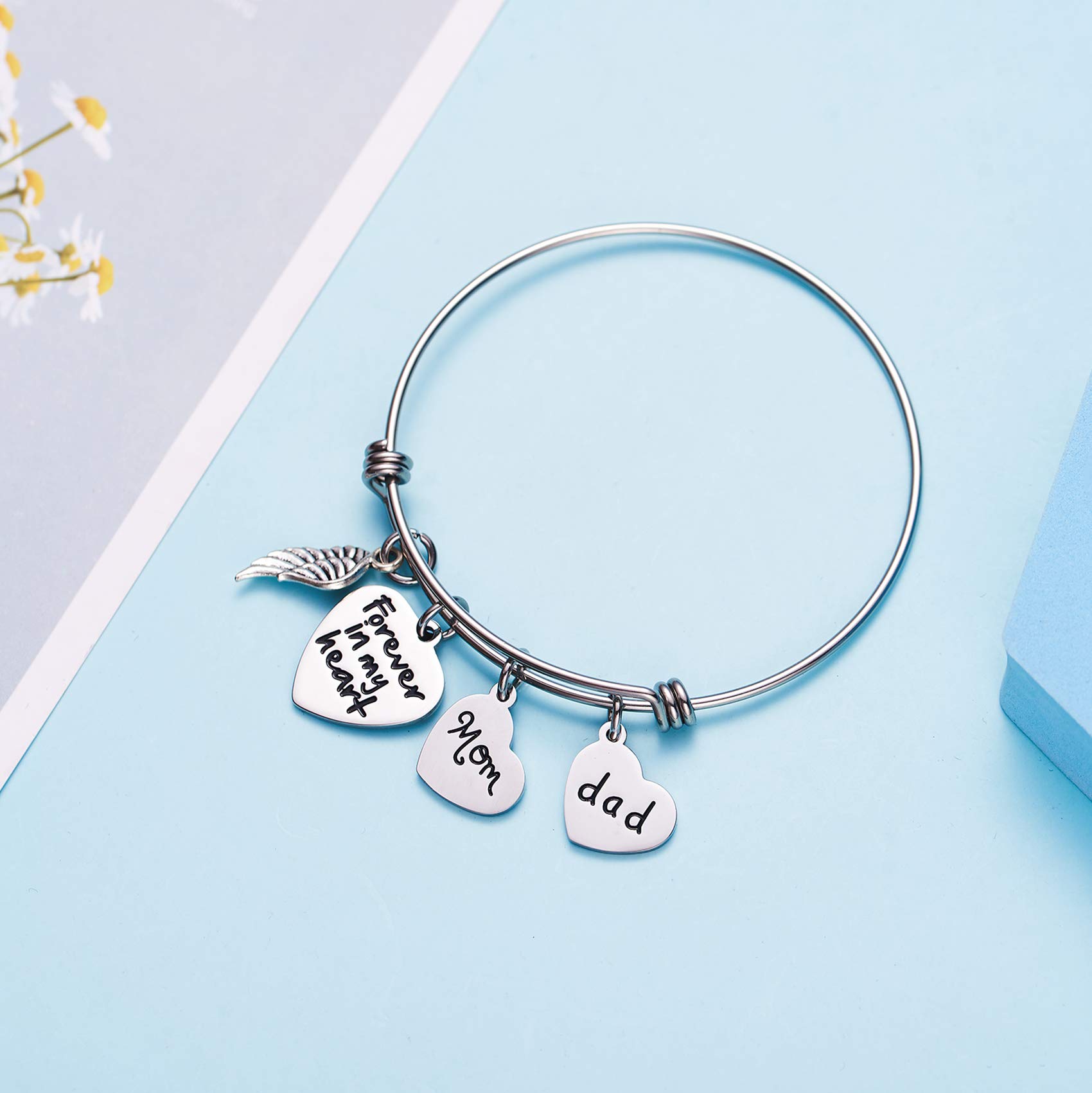 LParkin Sympathy Bracelet - Memorial Jewelry for Loss of Mother or Father, Bereavement Gift for Daughter, Angel Wind Charm Bangle to Remember Loved Ones | Perfect for Funerals, Memorial Services & Healing Process