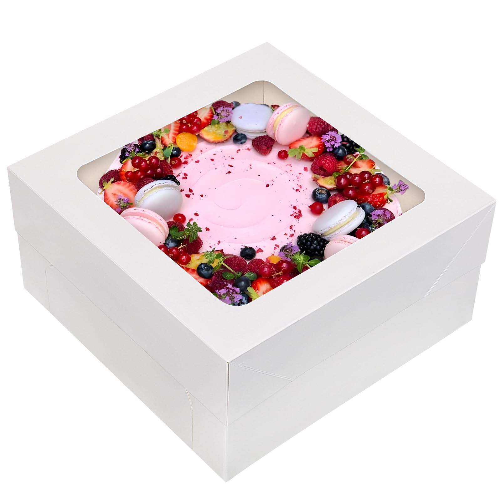 Moretoes 30-Pack 12x12x6 Inch Square Bakery Boxes with Clear Window - Perfect for Valentine's Day, Mother's Day, Birthday Party, Wedding, Easter - Great for Pastries, Chocolates, Cookies, Pies & Cakes - Durable Cake Packaging Boxes for Gifting & Dessert Display