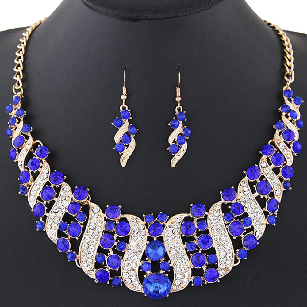Fashion Jewelry Set for Women - Rhinestone Spiral Bib Necklace & Hook Earrings - Elegant Statement Party Accessories - Perfect for Evening Events, Weddings, and Special Occasions