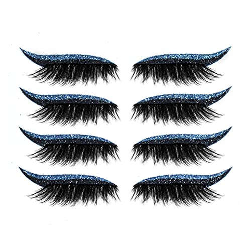 2 in 1 Reusable Eyeliner & Eyelash Stickers - Waterproof, Self-Adhesive False Lashes (Blue, One Size) for Effortless Eye Makeup & Party Looks