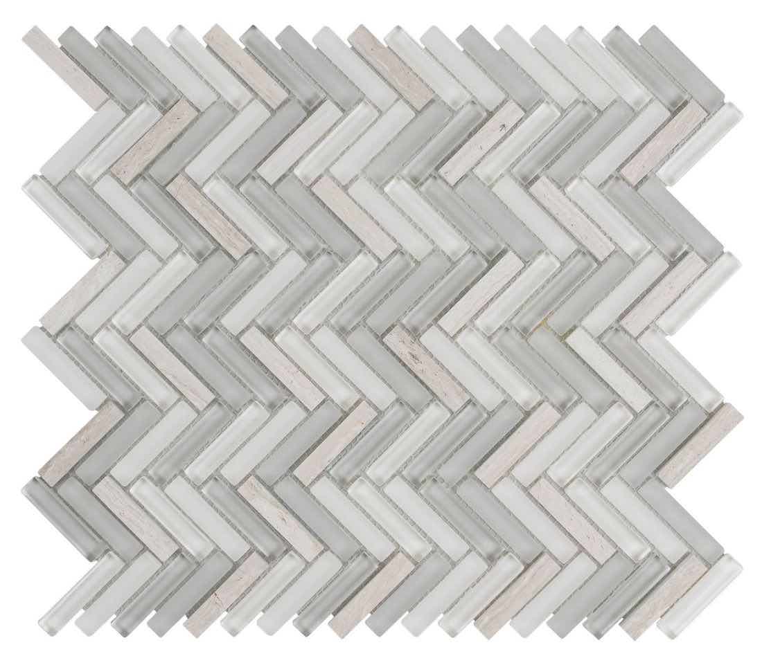 Premium Herringbone Glass Stone Tile - Haisa Light for Kitchen Backsplash, Bathroom Wall & Flooring - Elegant & Durable Mosaic Design for Home Decor