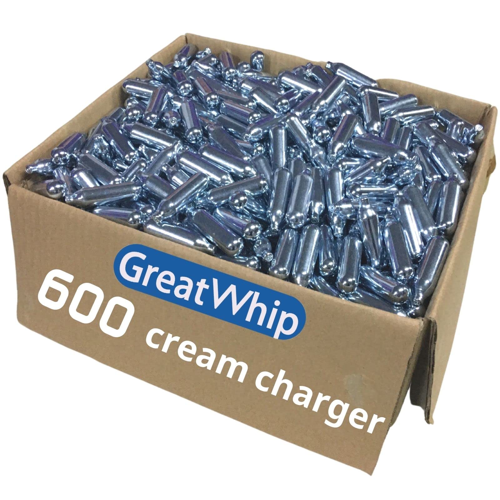 GreatWhip Whipped Cream Chargers - 600 Count Box (Original Flavor) | 5-Year Shelf Life N2O Cartridges | Perfect for Baking, Desserts & Coffee Toppings