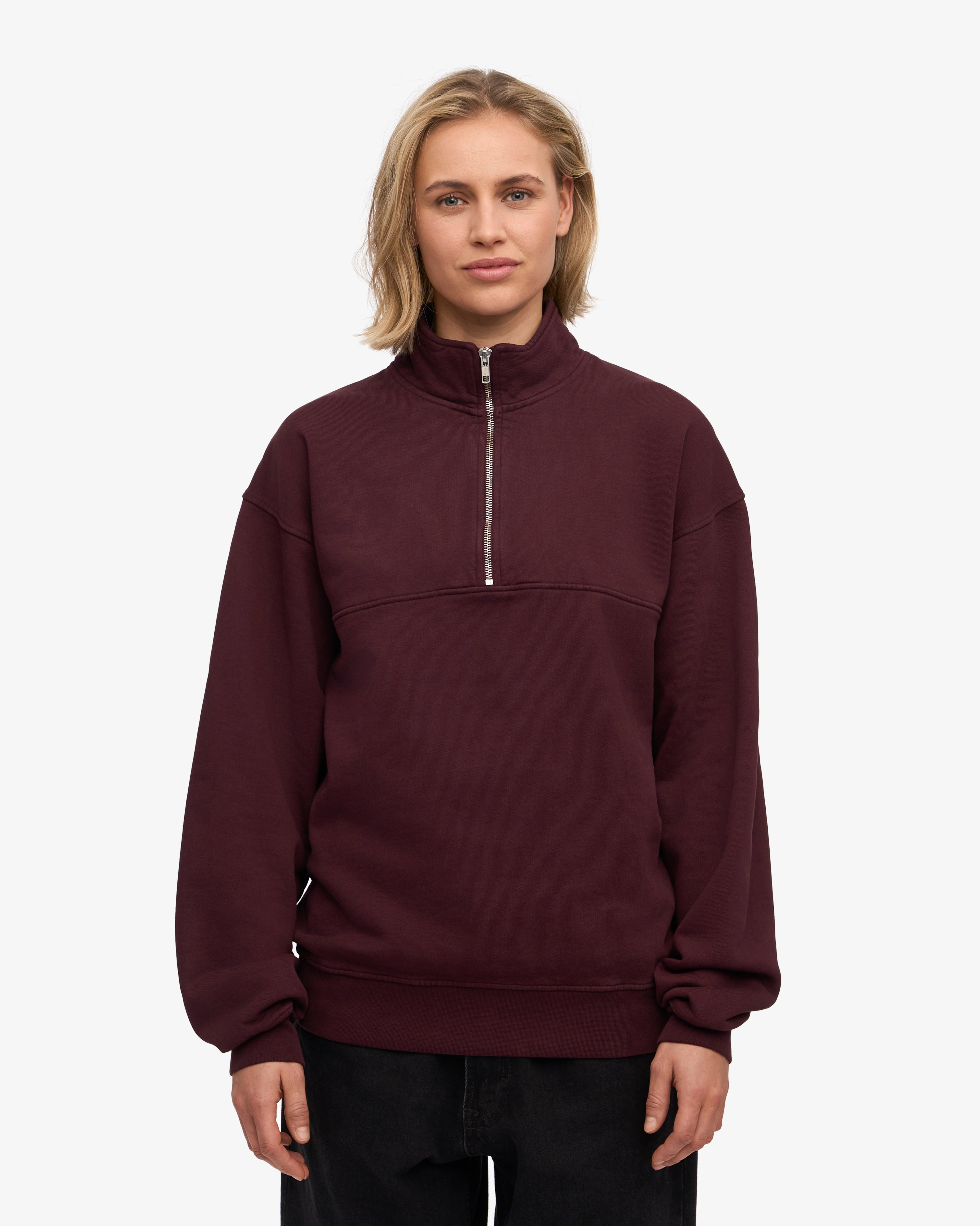 Organic Quarter Zip Sweatshirt for Men & Women | Oxblood Red Pullover | Casual & Athletic Wear for Outdoor Activities & Workouts