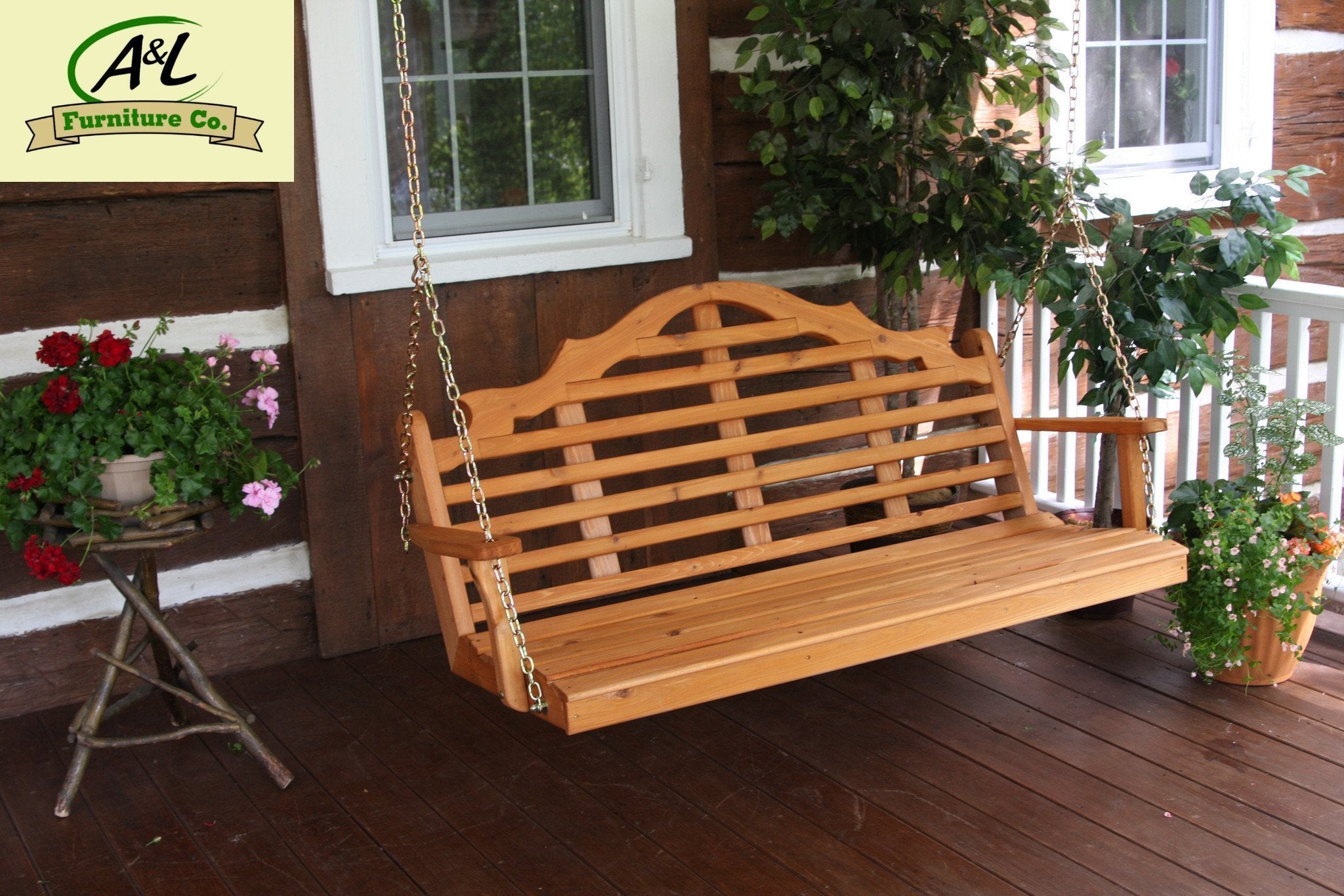 Premium Marlboro Red Cedar Wood Porch Swing - Outdoor Patio Hanging Chair for Garden, Backyard & Relaxation