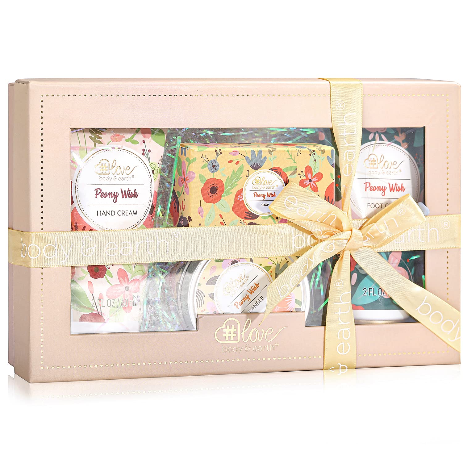 Peony Wish Body Cream Gift Set for Women - Moisturizing Hand Cream, Foot Cream, Soap & Scented Candle - All Skin Types Body Care Set - Perfect for Birthday, Mother's Day & Self-Care Gifts