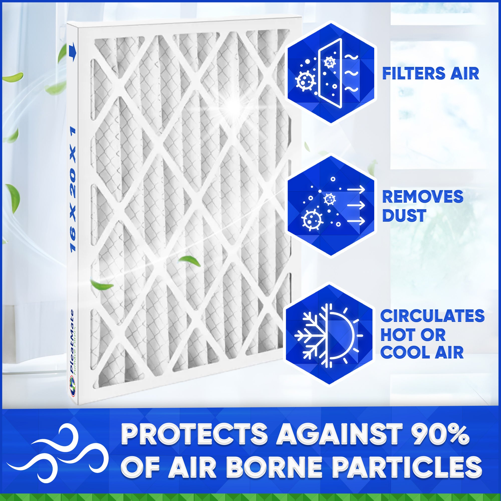 16x20x1 MERV 8 Pleated Air Filters - Case of 12 | High Efficiency Furnace & AC Filters for Home, Office & Commercial Use | Dust & Allergen Reduction