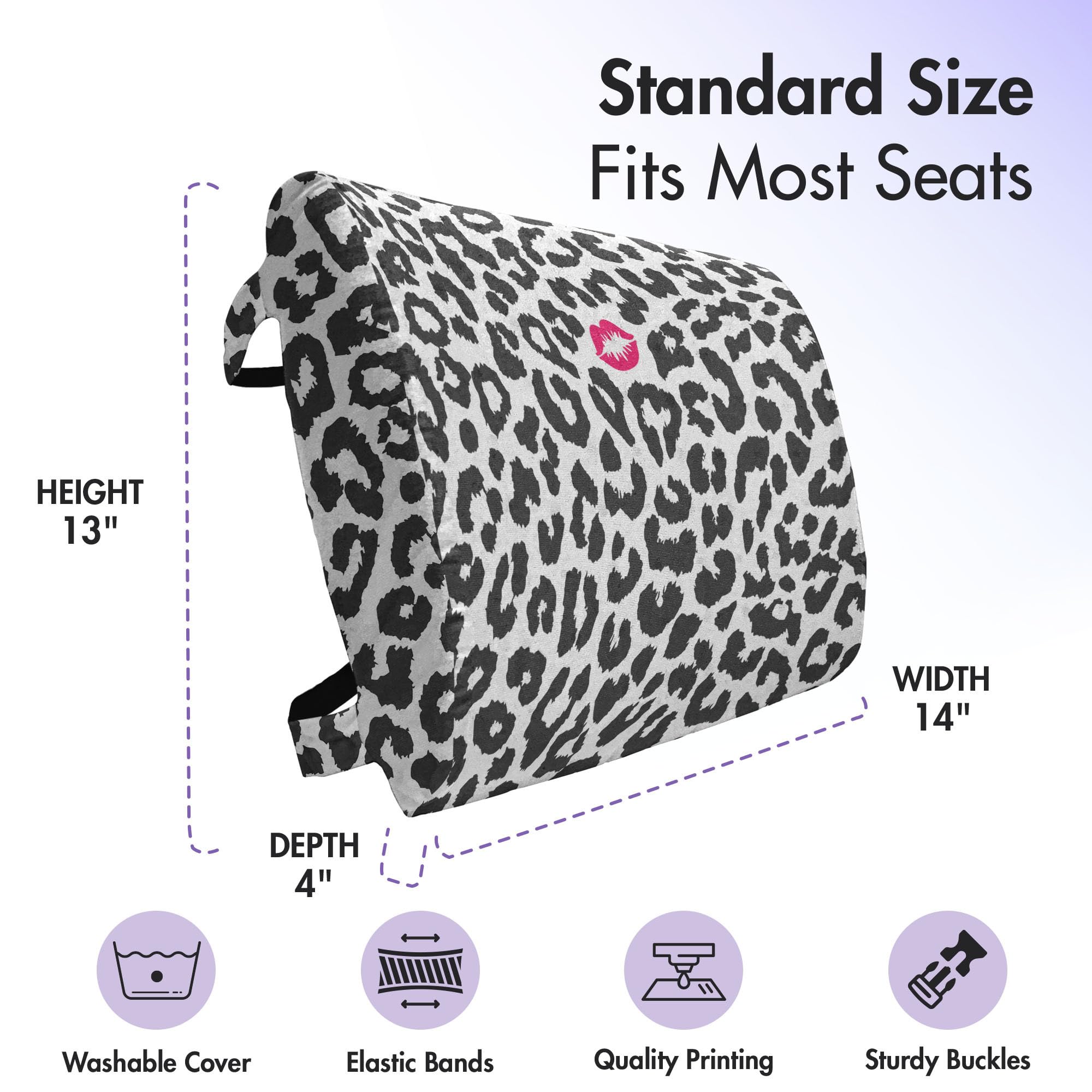 Ambesonne Savannah Lumbar Support Pillow - Leopard Cheetah Print Kiss-Shaped Cushion with Dotted Art Design, High Density Foam for Office Chair & Car Seat (14x13 Inches, Grey Pink) - Perfect for Back Pain Relief & Comfort While Working or Driving