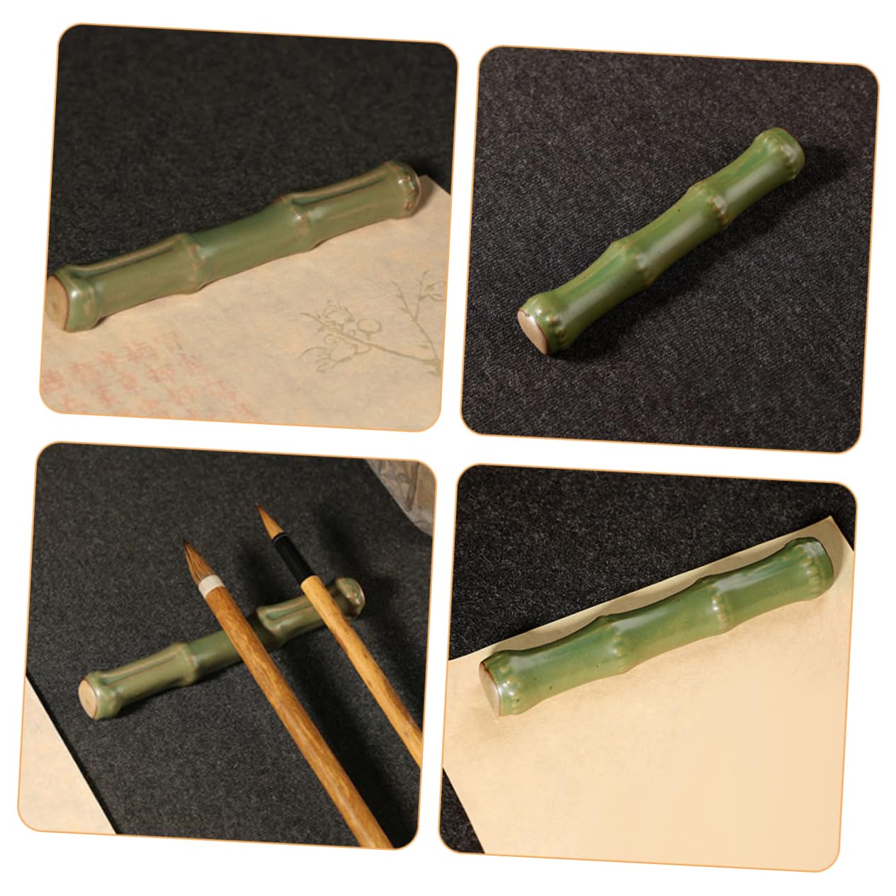 SKISUNO Ceramic Chinese Calligraphy Brush Holder - Elegant Ink Brush Stand for Desk, Study & Office Decor - Perfect for Calligraphy, Painting & Zen Meditation Spaces