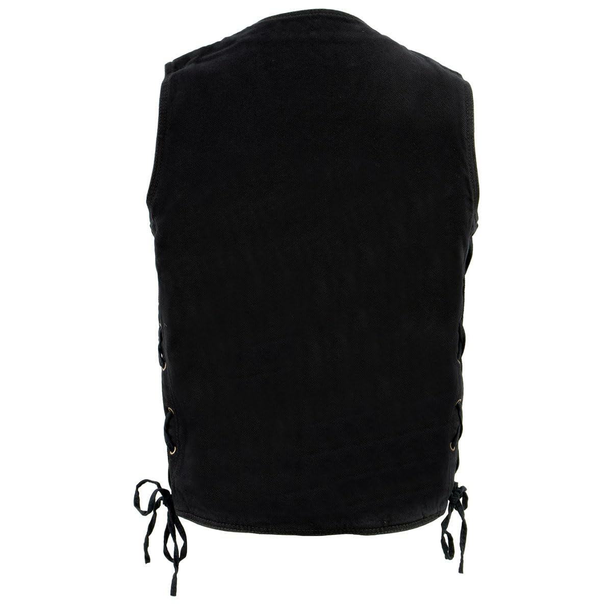 Milwaukee Leather DM1360 Men's Classic Black Denim Motorcycle Vest - Adjustable Side Laces, Large Size | Perfect for Biker Riders & Motorcycle Enthusiasts