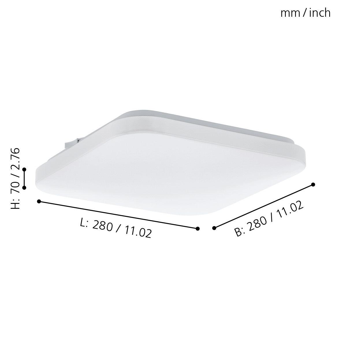 Eglo Frania 28cm LED Square Flush Mount Ceiling Light - Modern White Lighting for Bedroom, Kitchen & Living Room