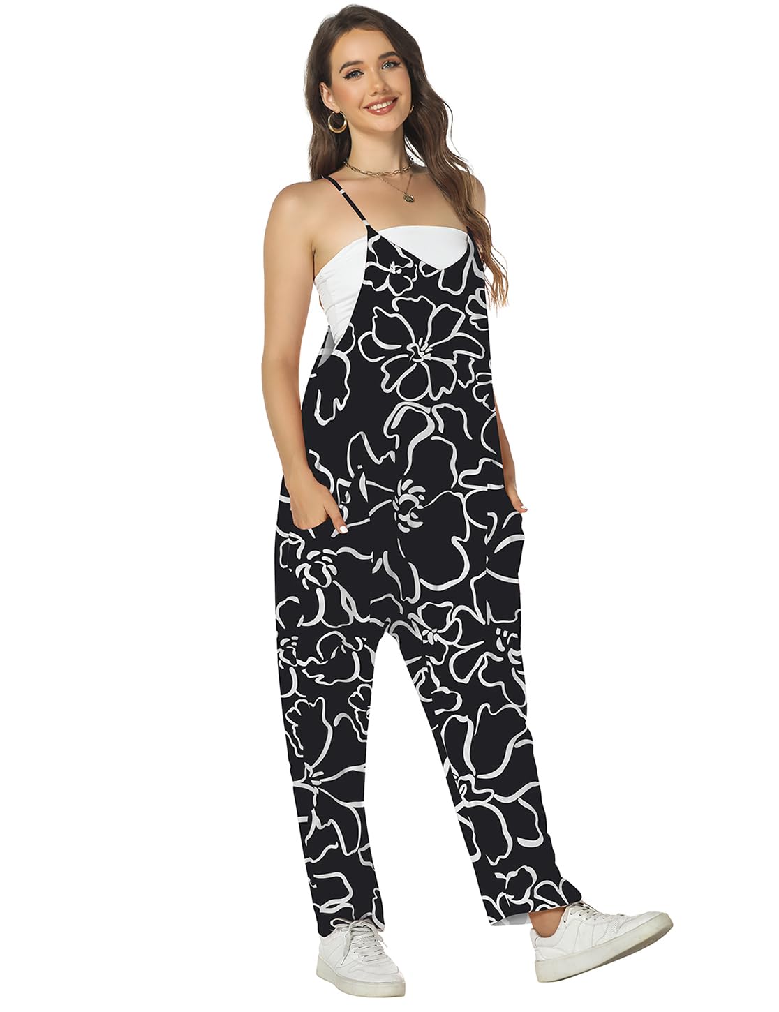 ROYLAMP Women's Summer Jumpsuit - Loose Fit Spaghetti Strap Romper with Pockets | Casual Sleeveless Overalls for Beach, Vacation & Everyday Wear