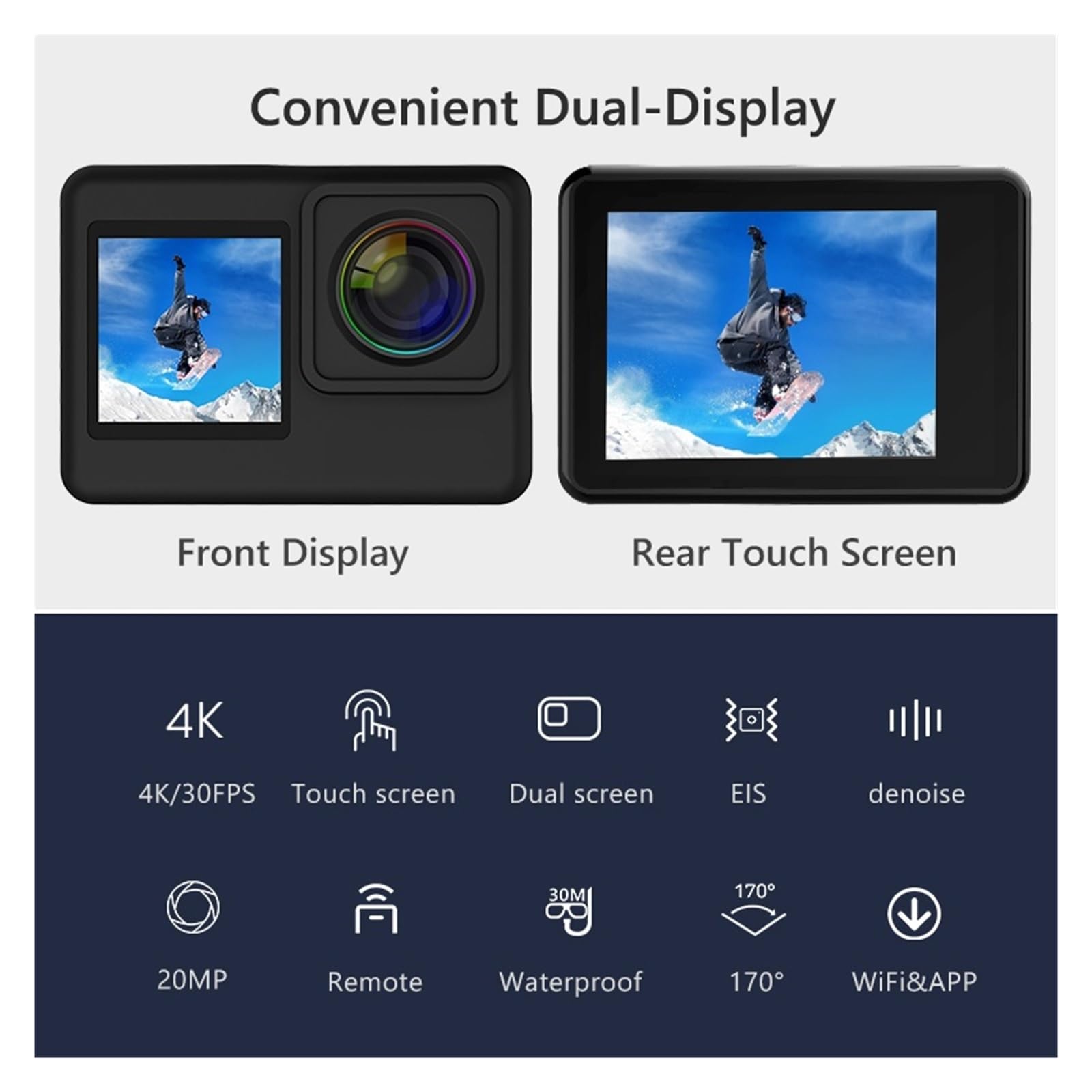 MZZYG 4K Action Camera with Touch Screen & Remote Control - Waterproof Sports Camera for Vlogging, Diving, Cycling & Outdoor Adventures (Bundle Includes Remote)