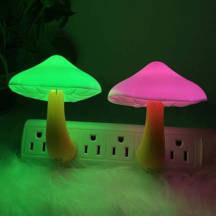 2 Pack LED Mushroom Night Light with Auto Dusk to Dawn Sensor - Plug in Cute Mushroom Lamp for Kids Room, Nursery, Bedroom Wall Decor - Color Changing Baby Night Lights for Sleep & Relaxation