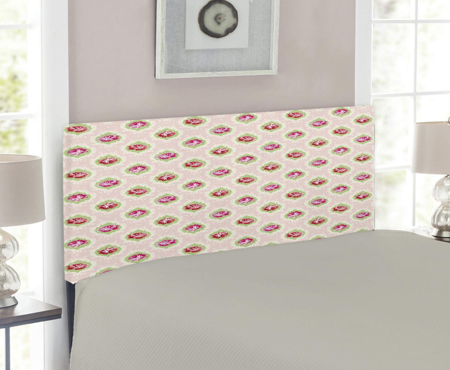 Ambesonne Shabby Floral Headboard - Vintage Roses Damask Pattern, Botanical Upholstered Metal Bed Frame with Memory Foam - Twin Size Multicolor - Perfect for Bedroom Decor & Guest Room Makeover