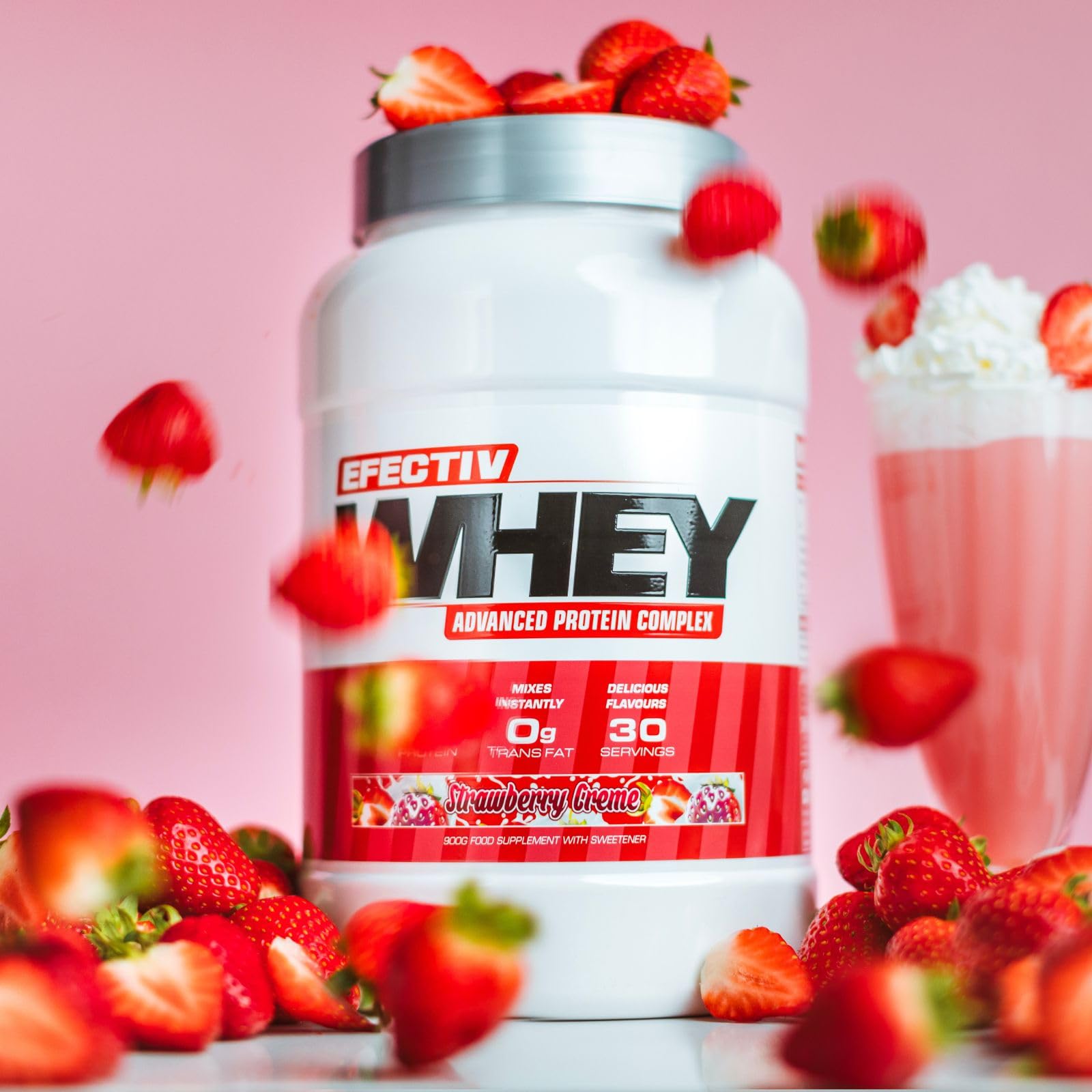 Efectiv Nutrition Whey Protein Powder - 900g Strawberry Flavor for Muscle Recovery & Post-Workout Shakes | Gym Supplement for Athletes & Fitness Enthusiasts
