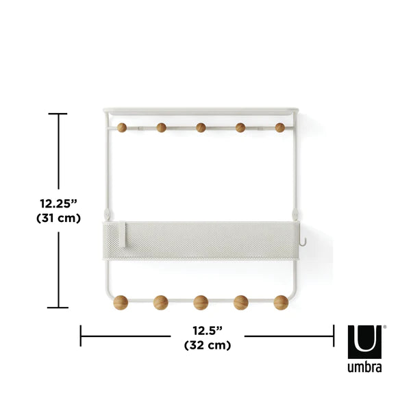 Estique Wall Shelf with Hooks - Space Saving Storage Organizer for Bathroom, Kitchen, Bedroom & Office
