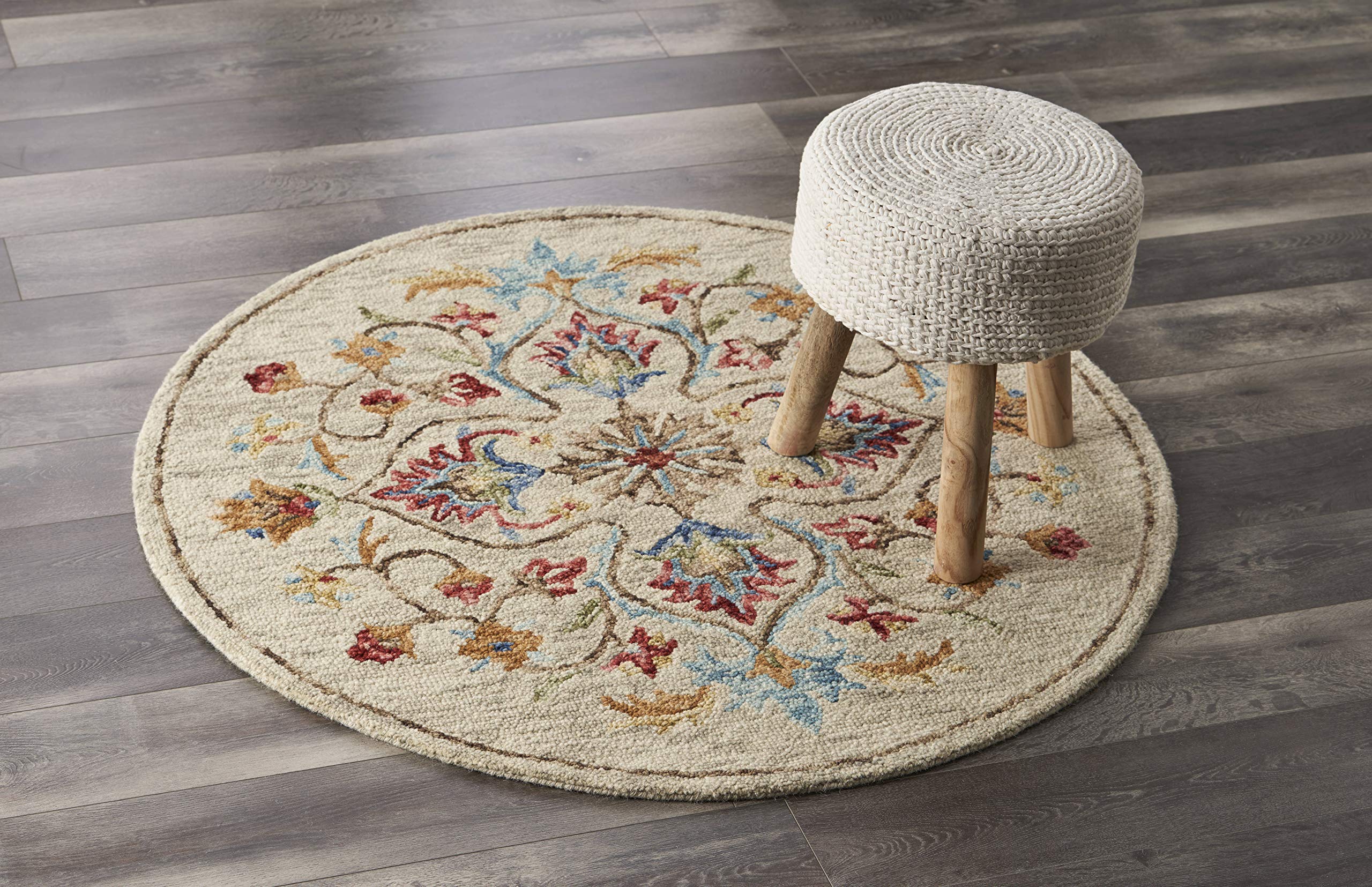 LR Home SINUOUS 6' Round Beige Area Rug - Soft Modern Boho Rug for Living Room, Bedroom & Nursery Decor