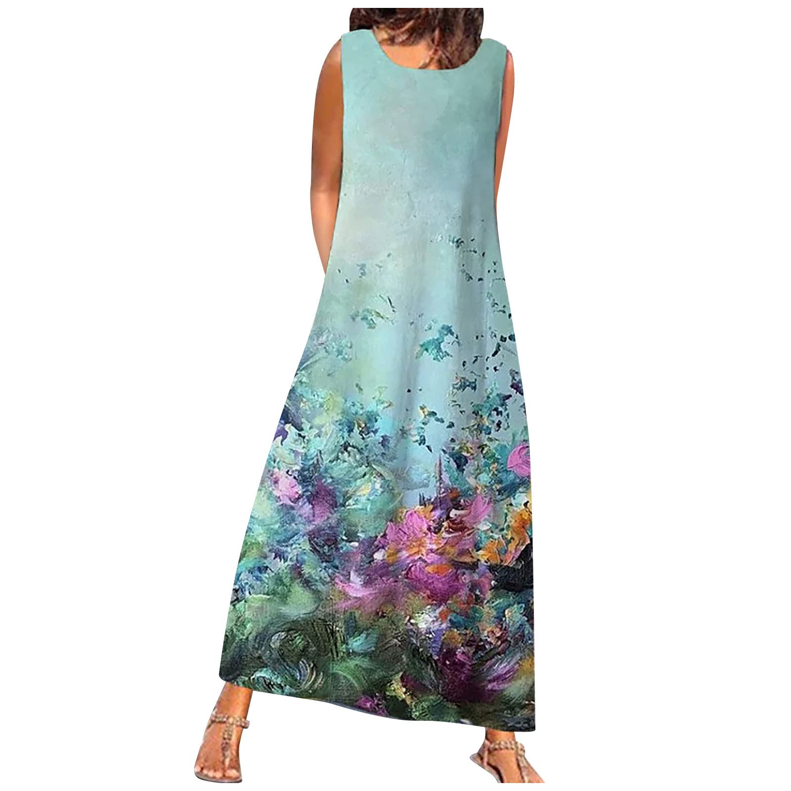 Women's Round Neck Midi Dress - Comfy Summer Travel Dress for Ladies, Youthful & Cozy - Perfect for Beach Vacations, Casual Outings & Daily Wear