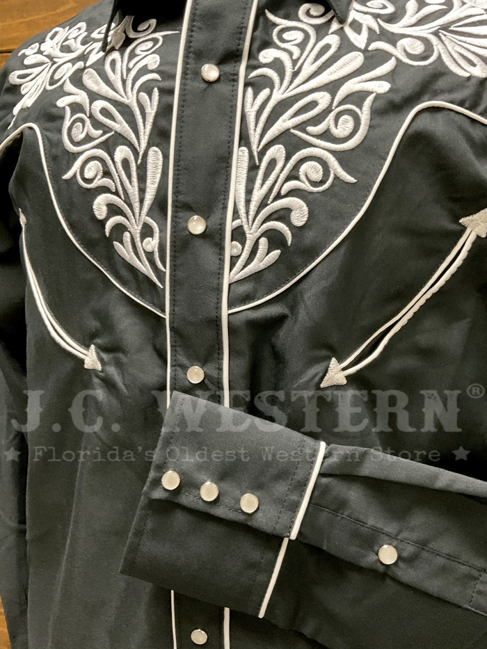 Men's Western Embroidered Shirt - Rangers 181CA01 Black Cowboy Style Shirt for Rodeo, Country Music Festivals & Casual Wear