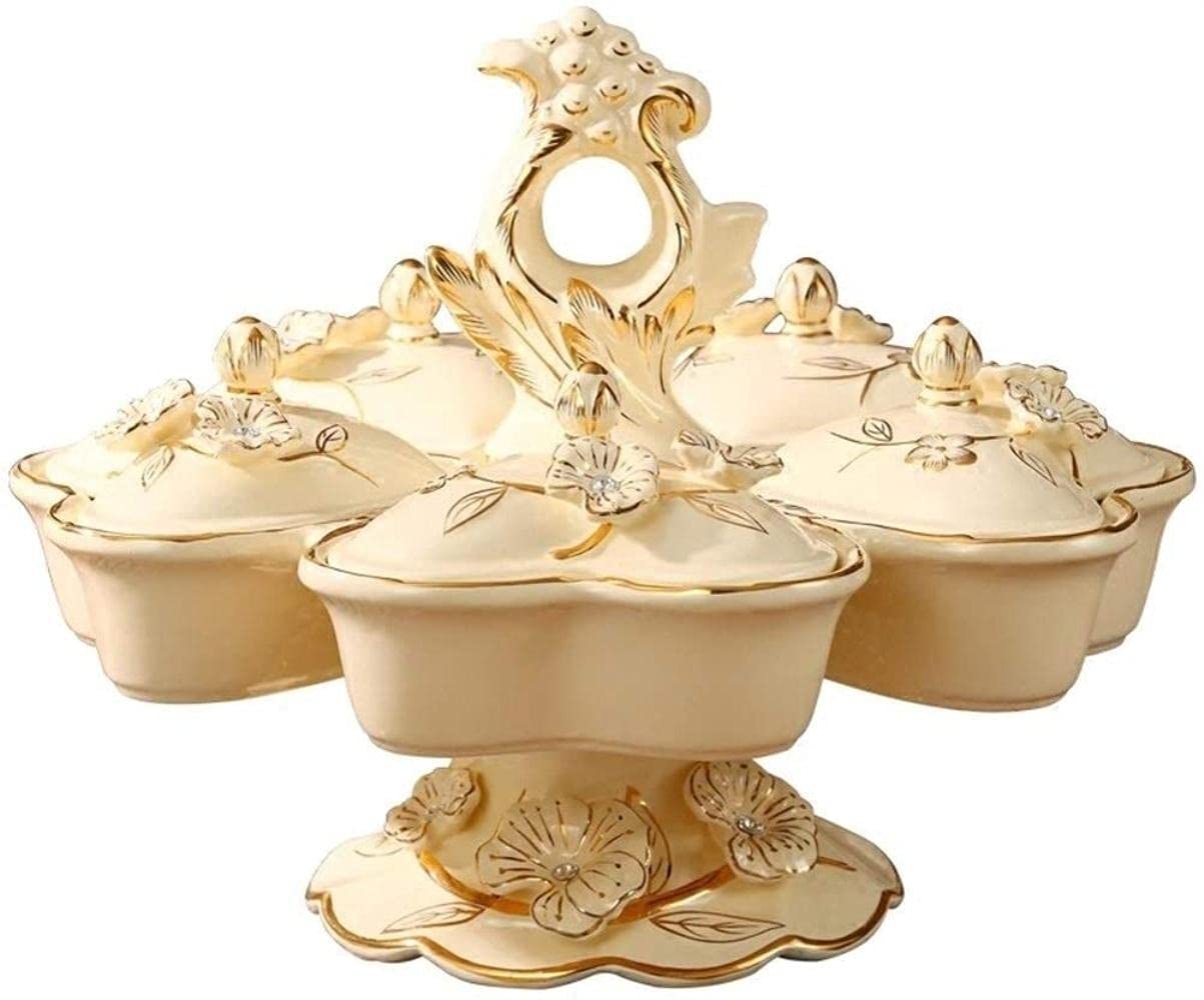 Ceramic Fruit Bowl with Lid - 40x40x32cm Compartment Snack Plate for Dried Fruits, Nuts & Candy | Elegant Serving Tray for Kitchen Counter, Dining Table & Party Snack Display