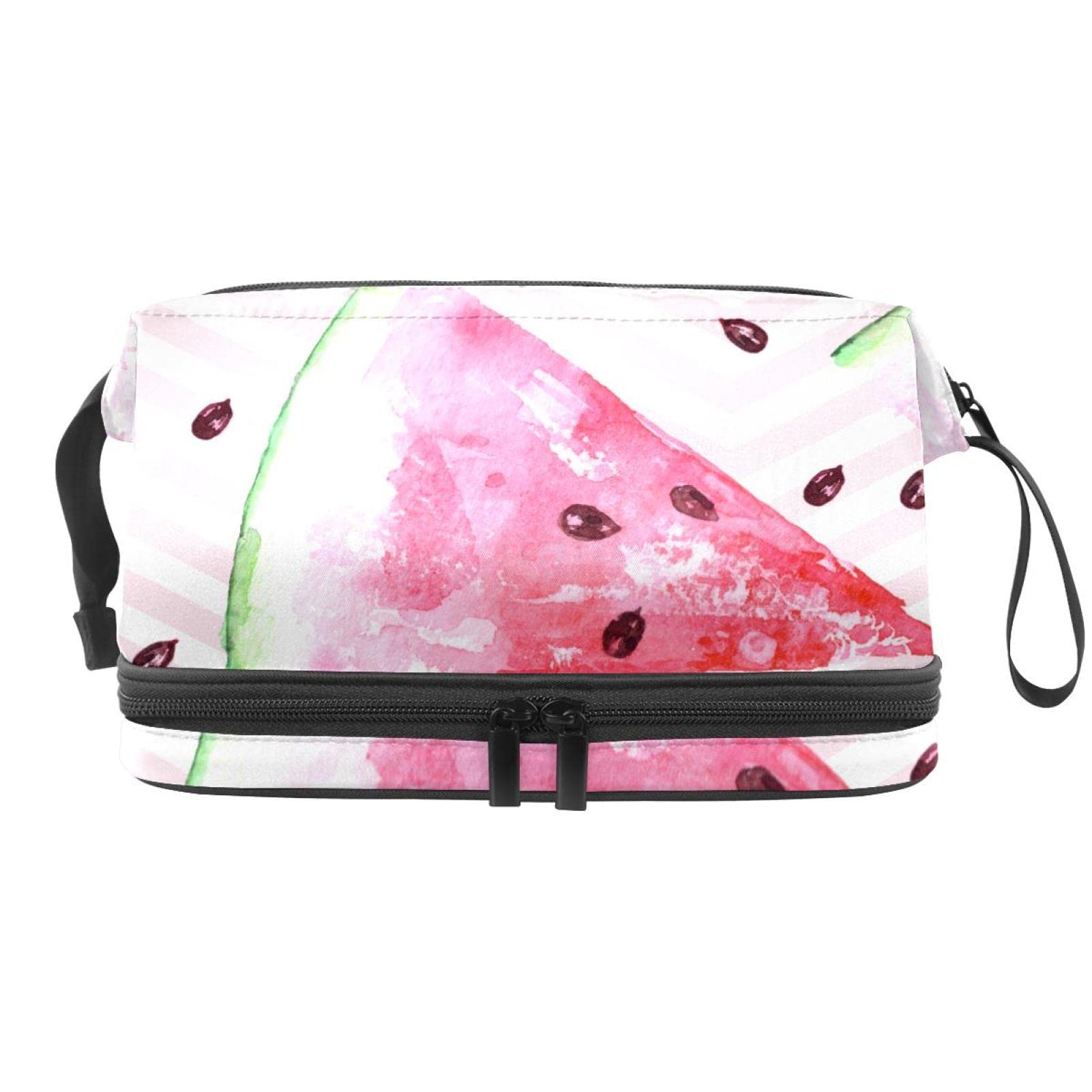 Large Travel Cosmetic Bag for Women - Pink Watercolor Watermelon Design, Makeup Organizer & Toiletry Bag | Perfect for Vacation, Gym, and Everyday Use