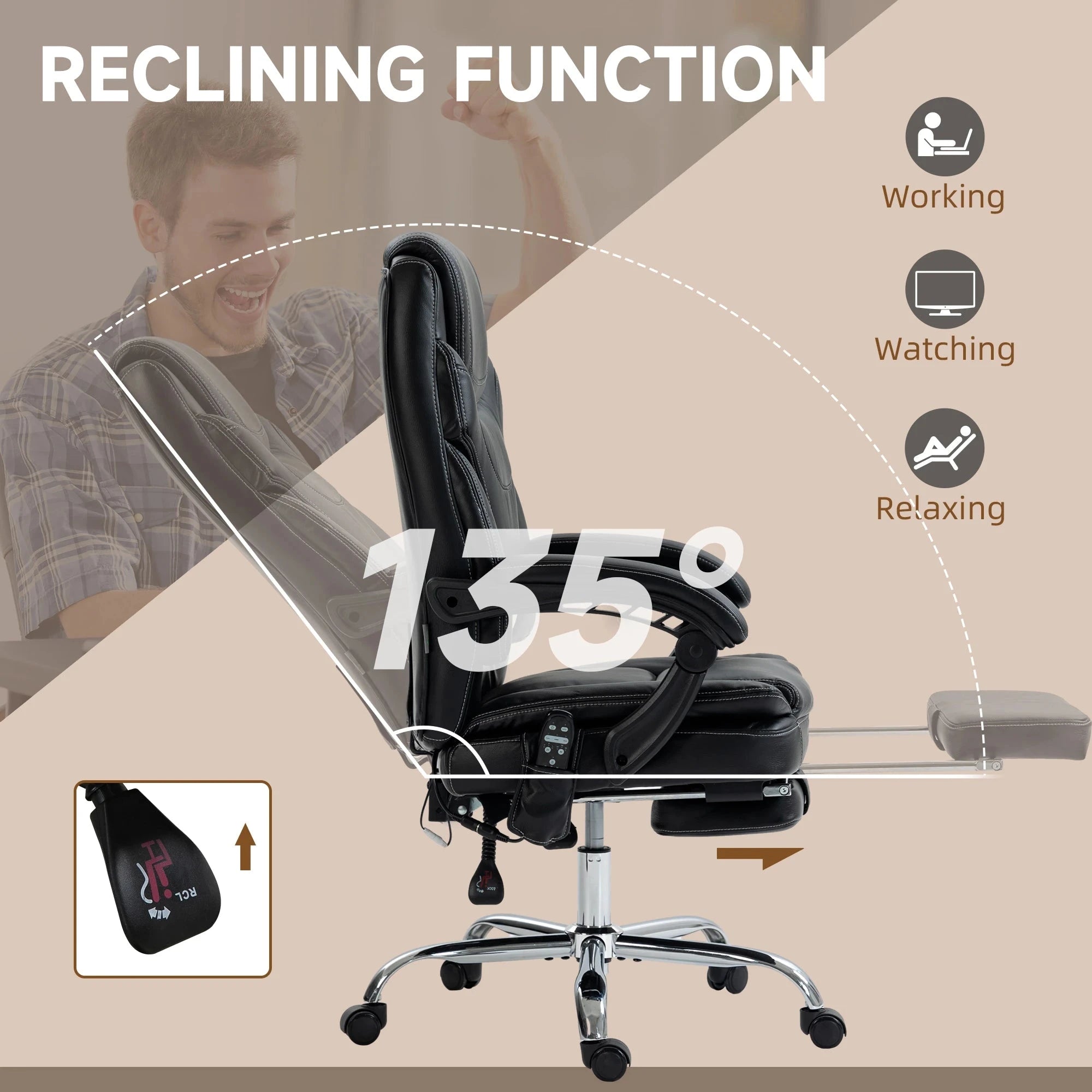 Premium Faux Leather Heated Massage Office Chair with 6-Point Vibration System - Black & Brown Options - Perfect for Home Office, Gaming, and Relaxation