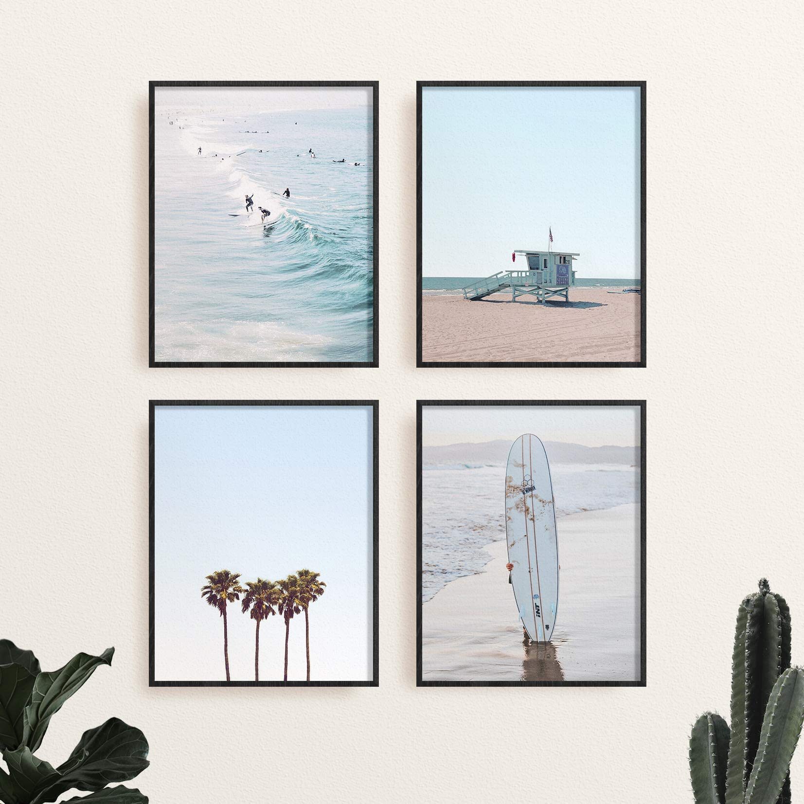 Leaf Prints and Blue Beach Prints Bundle - Tropical Themed Wall Art Decor for Living Room, Bedroom & Office - Perfect for Coastal, Boho & Nautical Home Decor Styles