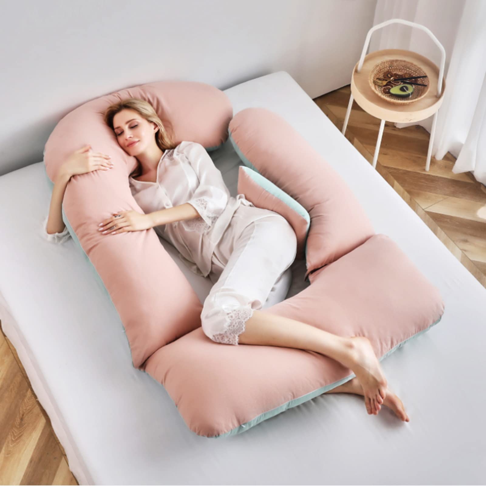 **Pregnancy Pillow for Maternity Support - U-Shaped Full Body Pillow for Pregnant Women (180x80cm, Pink) with Removable Washable Cotton Cover - Perfect for Side Sleeping & Back Pain Relief**