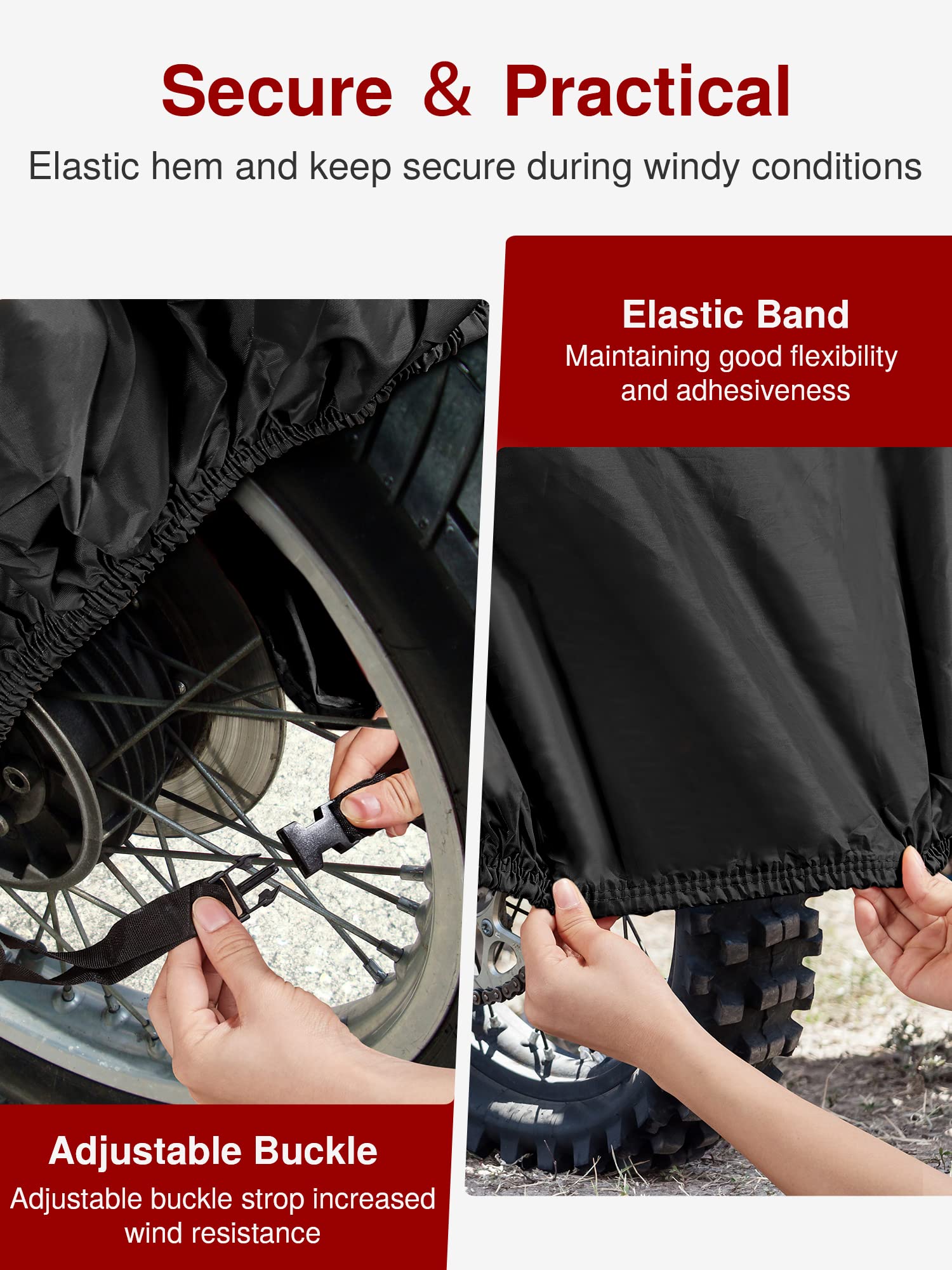 **Heavy Duty Waterproof Motorcycle Cover - All Weather Protection with Reflective Strips & Lock Holes - Universal Fit for Scooters & Bikes up to 97