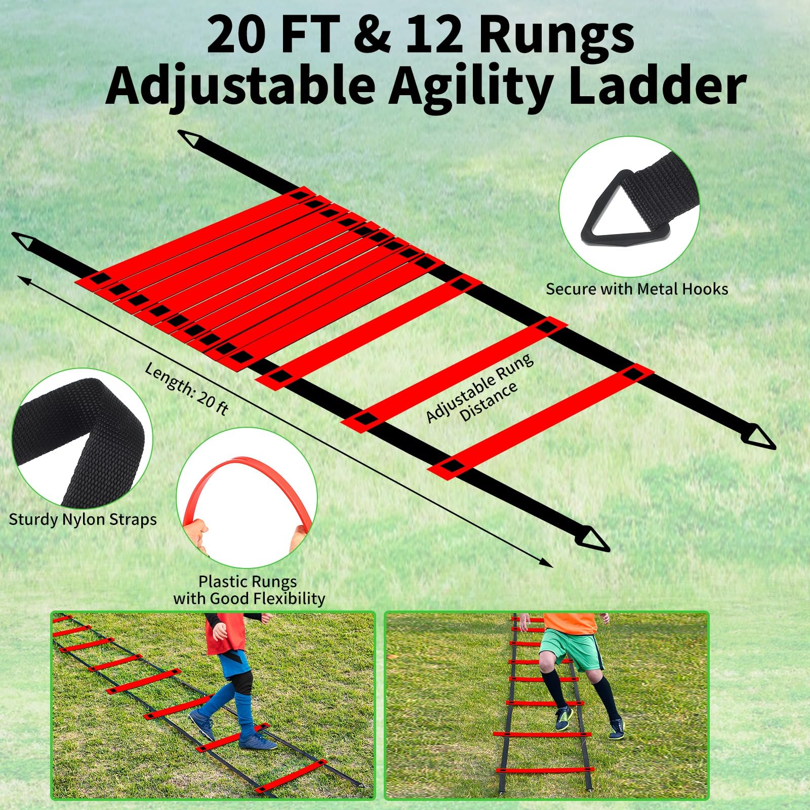 Portable Pop Up Soccer Goals for Kids - 2 Pack (4x3ft & 6x4ft) with Adjustable Agility Ladder, Soccer Ball & 8 Cones - Perfect for Backyard Soccer Training, Youth Practice & Team Drills - Great for Outdoor Games, Birthday Parties, PE Classes & Family Activities - Ideal for Backyard Fun, Soccer Drills, School Sports & Summer Camp Activities