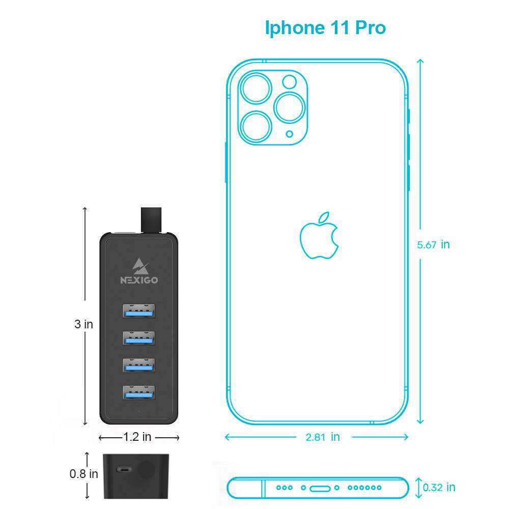 NexiGo 4-Port USB 3.0 Hub with 5Gbps Data Transfer - High-Speed USB Splitter for Laptop, PC, MacBook, Desktop - Expand Connectivity for External Hard Drives, Flash Drives, Keyboards & More