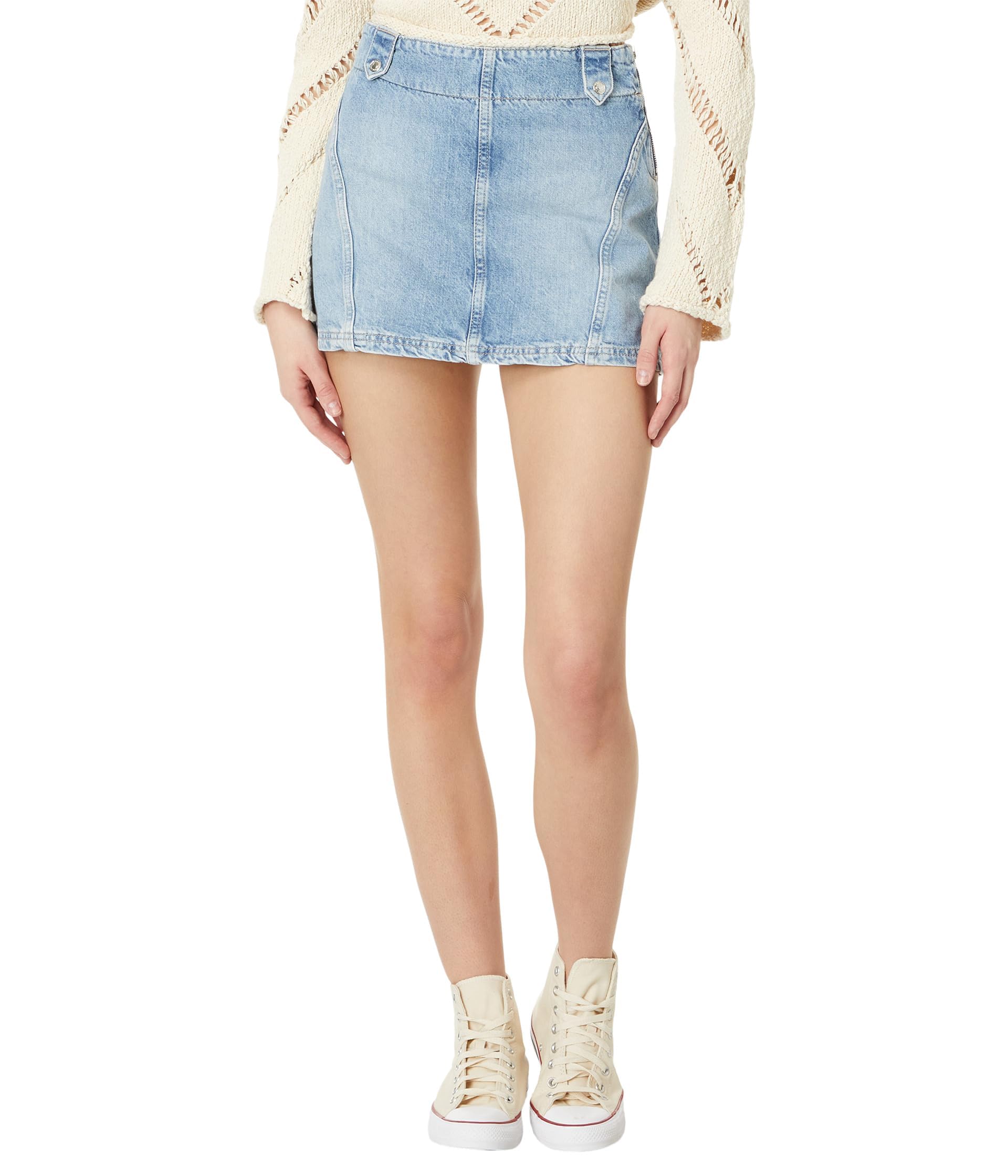 Free People Women's Runaway Denim Skirt - High Waisted A-Line Mini Skirt with Side Slits | Perfect for Casual Outfits, Music Festivals & Boho Style
