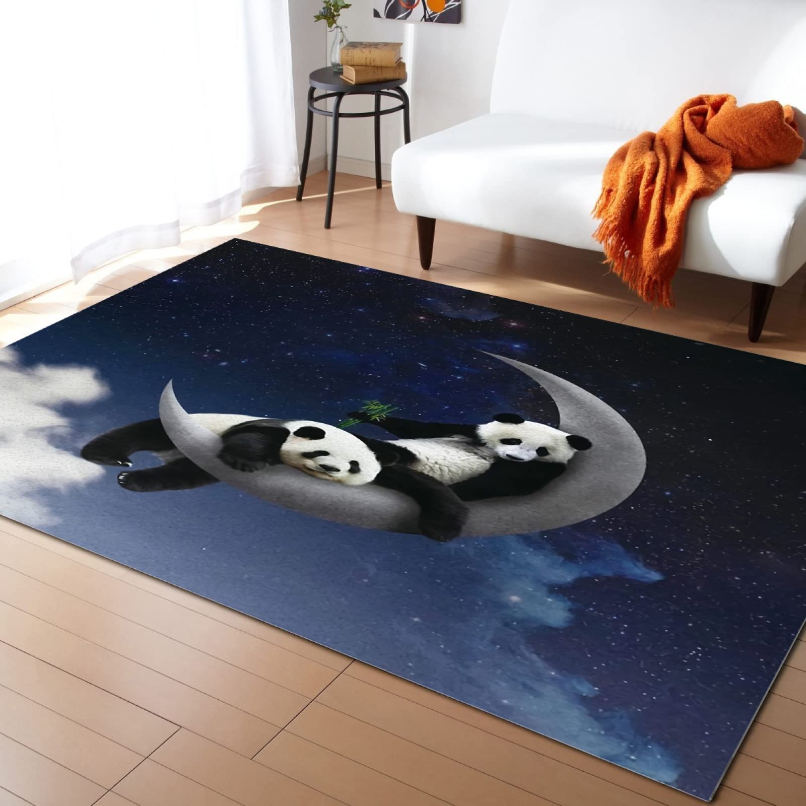Starry Sky Panda Moon Area Rug - Super Soft Washable Nursery Carpet for Boys & Girls - 5' x 7' Cloud Print Kids Room Decor - Perfect for Bedroom, Playroom & Living Room Flooring