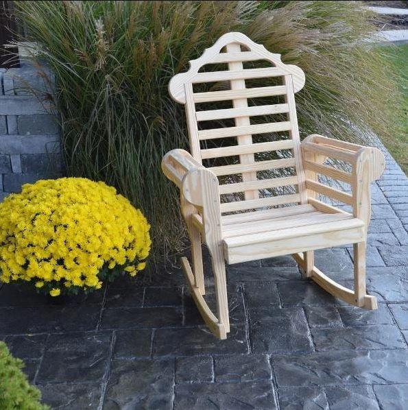 A & L Furniture Yellow Pine Marlboro Porch Rocker - Comfortable Wooden Rocking Chair for Outdoor Patio, Garden, and Front Porch Relaxation
