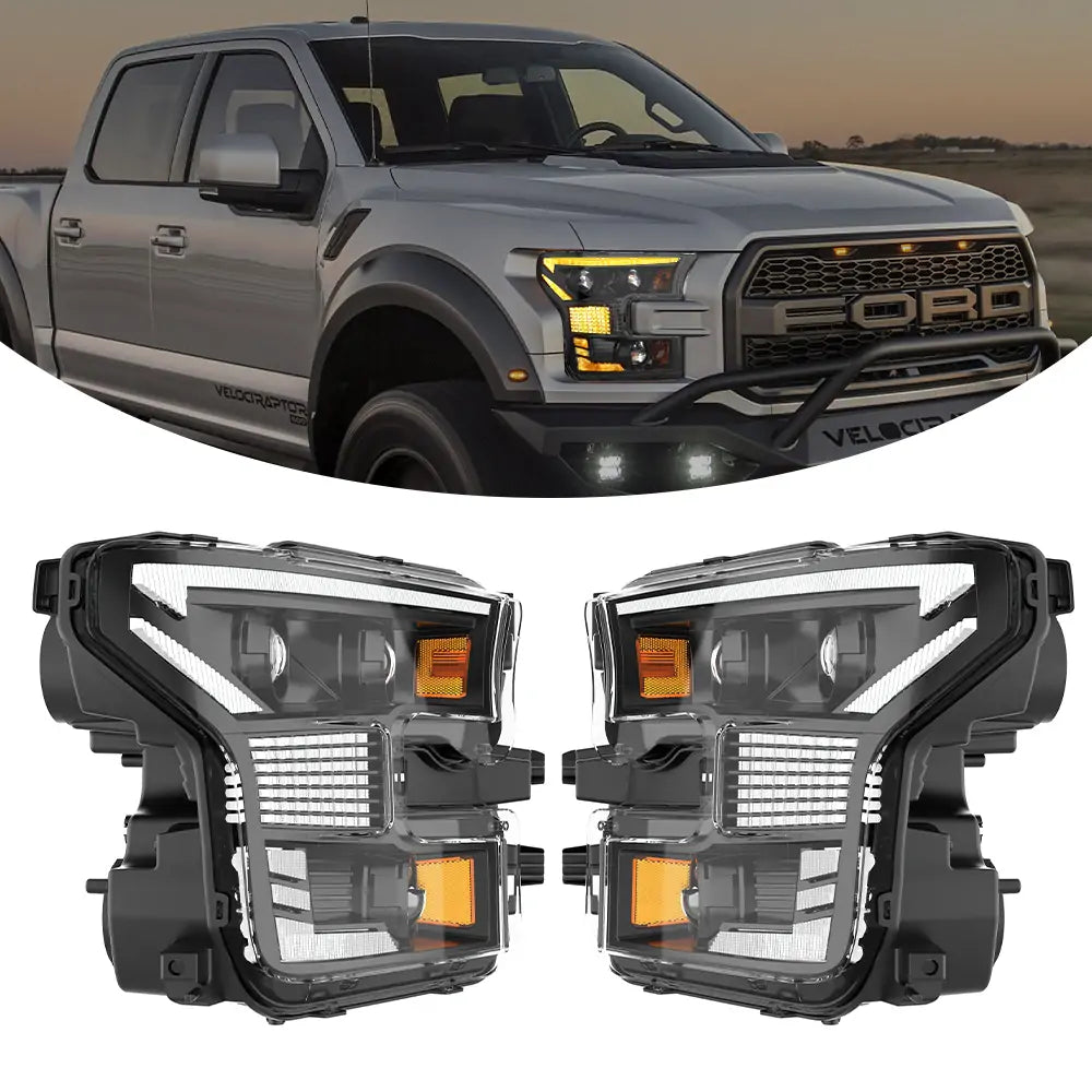 Ford F150 LED Headlight Assembly (2015-2017) - High/Low Beam with DRL & Reflector - Replacement Headlights for Ford Pickup Trucks - Perfect for Night Driving & Off-Road Adventures