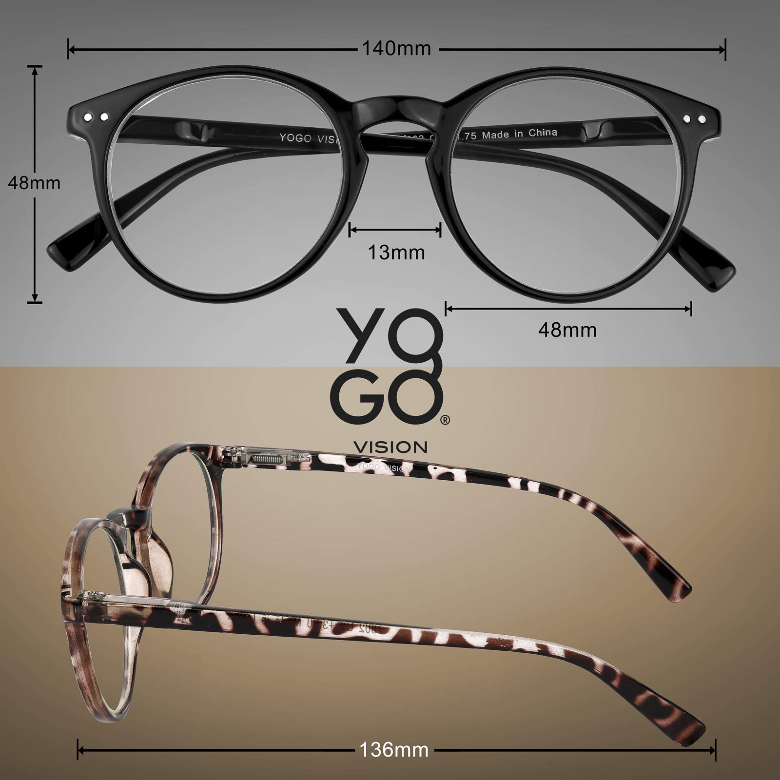 Blue Light Blocking Reading Glasses for Women & Men - Yogo Vision Round Readers for Computer, Office & Screen Use