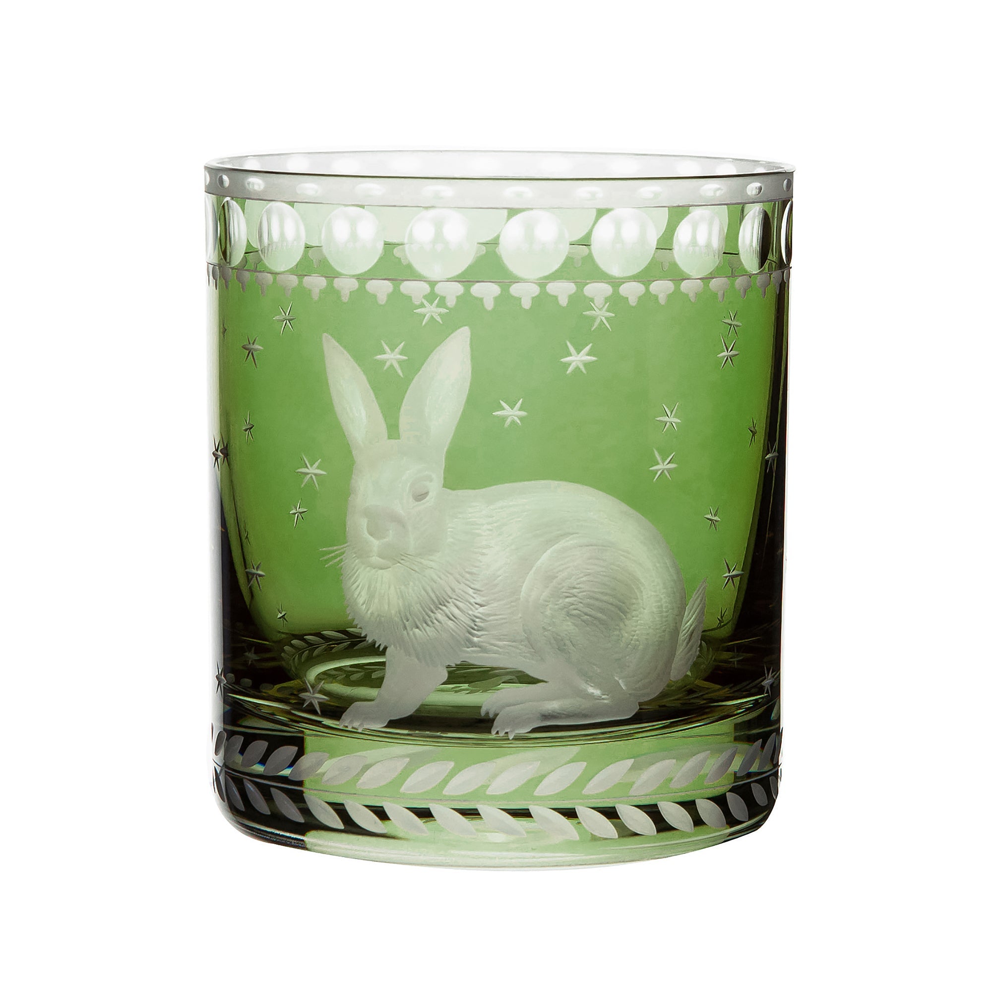 Staro Barnyard Rabbit Double Old Fashioned Glass Set - Vintage Green Whiskey Glasses for Bourbon, Cocktails & Home Bar Decor - Perfect for Entertaining, Gifts & Farmhouse Style Kitchens
