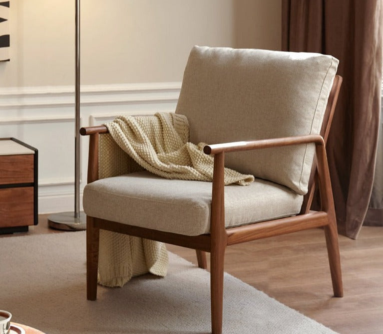 Premium Black Walnut Solid Wood Lounge Armchair with Matching Footstool - Handcrafted Comfort Chair for Living Room, Reading Nook & Relaxation Spaces