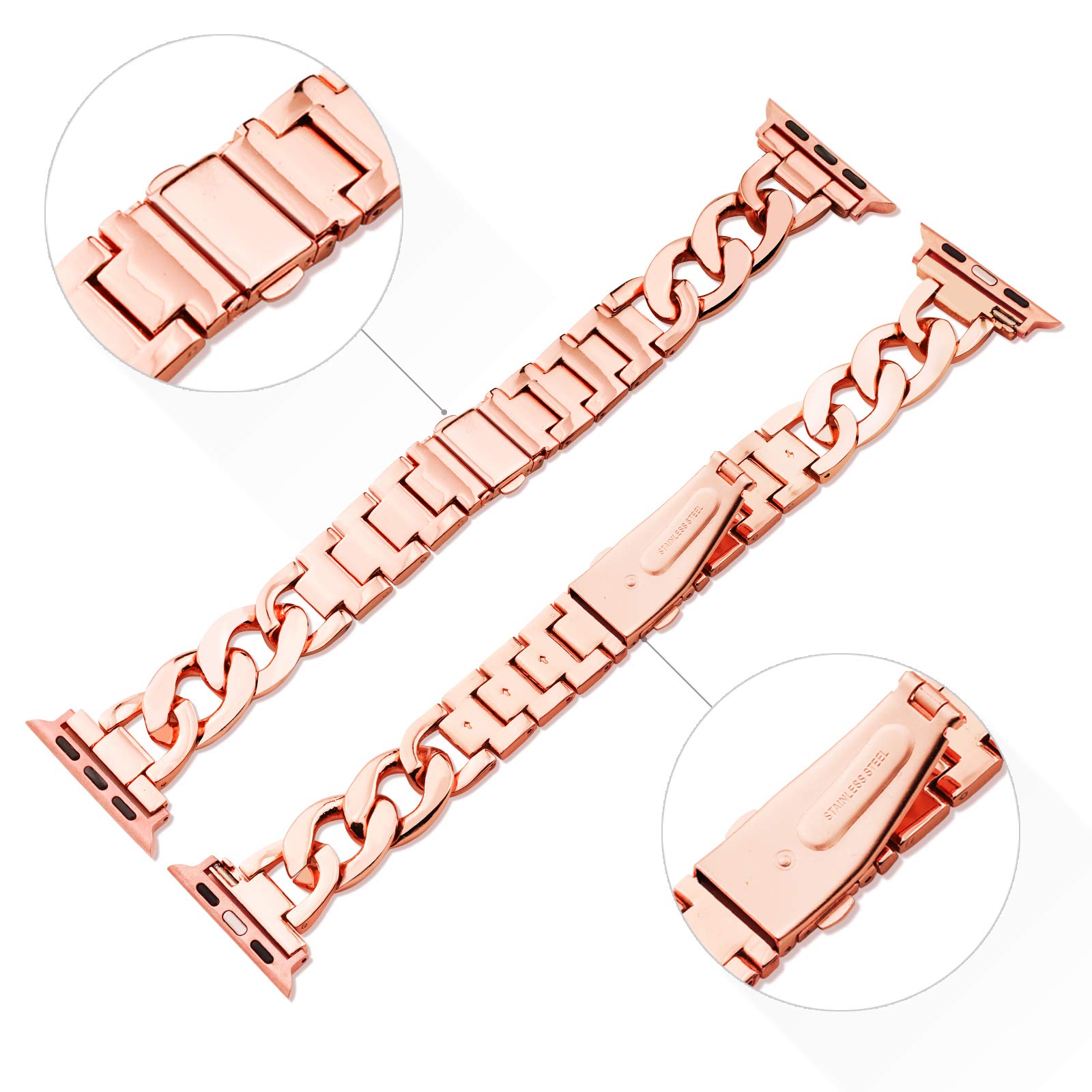 KAGOWEAR 38mm 40mm 41mm Rose Gold Metal Smartwatch Band for Apple Watch Series 8/7/6/5/4/SE - Stylish Adjustable Replacement Bracelet for Women - Perfect for Workouts, Office Wear & Everyday Fashion