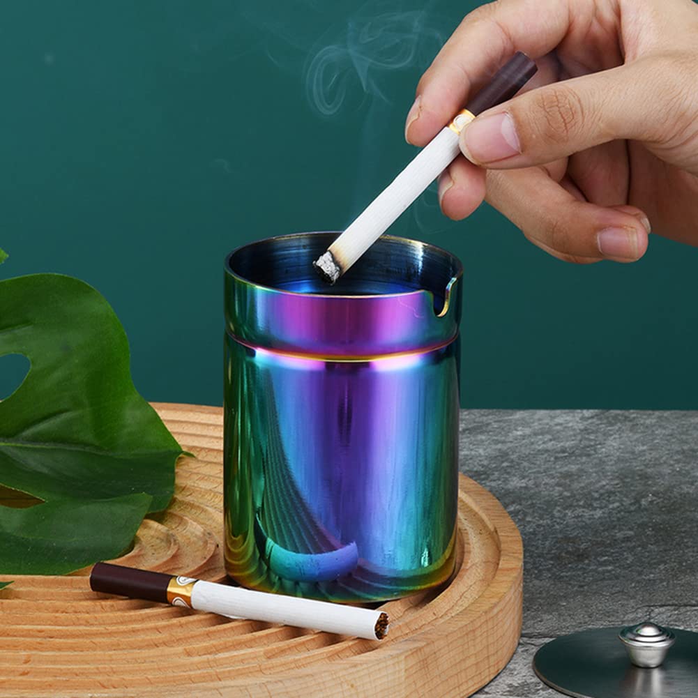 Portable Car Ashtray with Lid - Stainless Steel Smokeless Auto Ash Tray & Mini Trash Can | Detachable Diamond Cover Holder for Women | Perfect for Road Trips, Commuting & Smoking in Vehicle (Black)