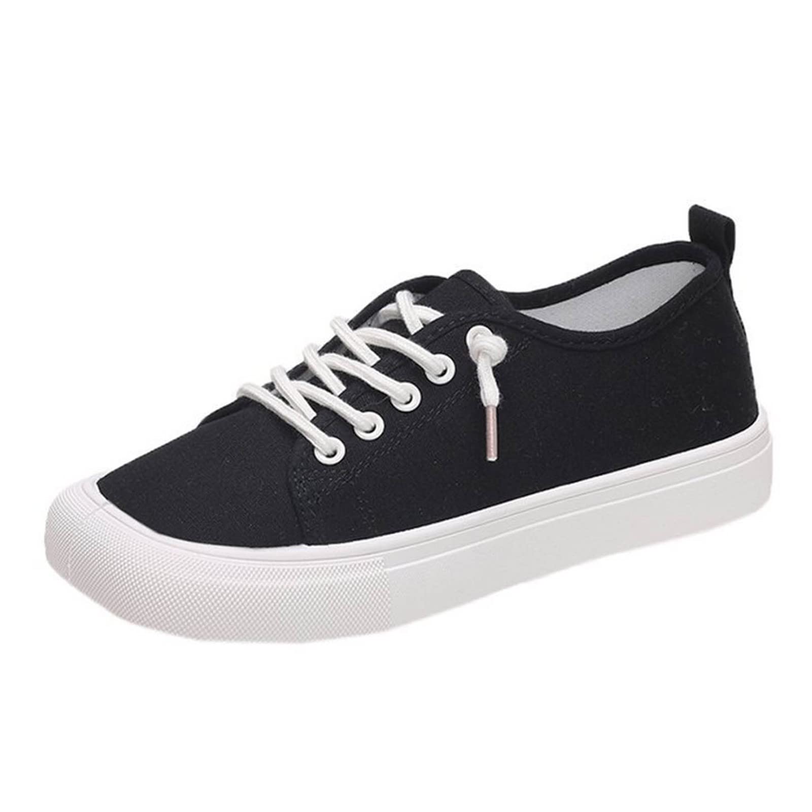 Women's Casual Canvas Flats - Breathable Lace-Up Comfort Shoes for Spring & Summer | Solid Color Simple Style | Perfect for Walking, Travel & Beach (Black, Size 8)