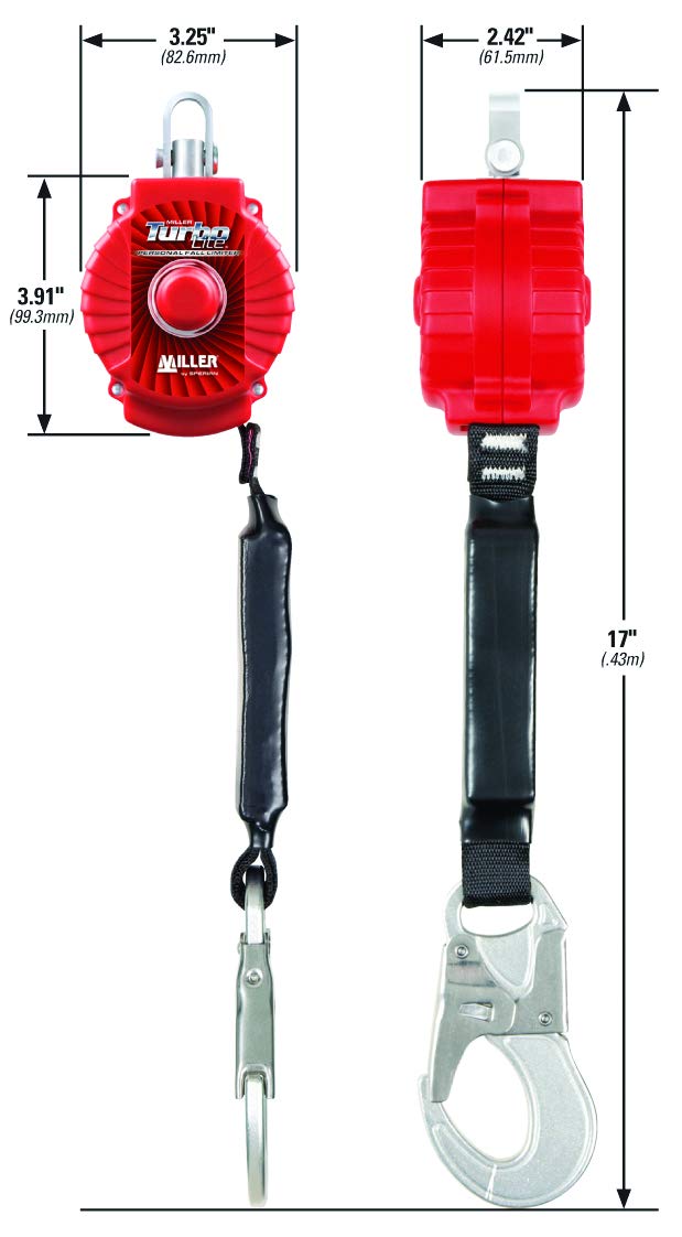 Honeywell Miller TurboLite 6-Foot Personal Fall Limiter with Steel Carabiner & Locking Snap Hook (MFL-1-Z7/6FT) - Red | OSHA Compliant Fall Protection for Construction, Roofing & Industrial Work Safety