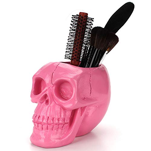 Dolovemk Skull Makeup Brush Holder - Resin Makeup Brush Storage Organizer for Vanity, Bathroom & Travel - Gothic Decor for Makeup Artists & Beauty Enthusiasts