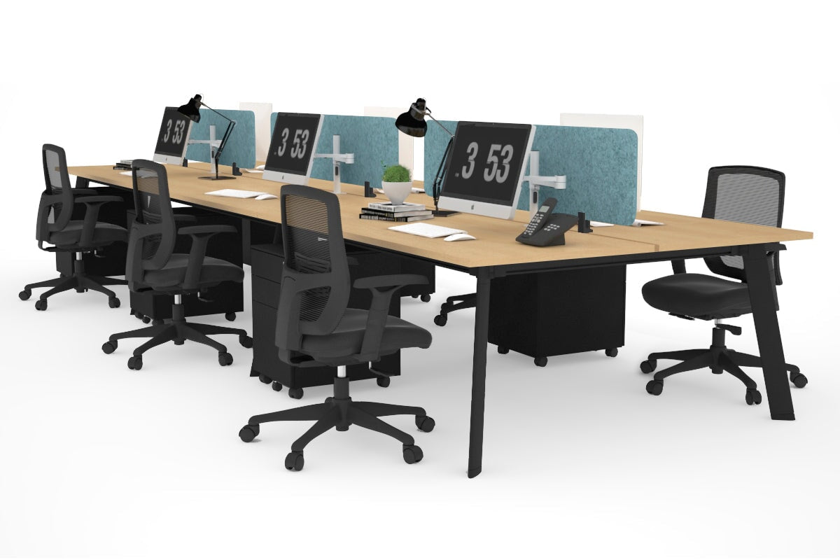 6-Person Office Workstation with Black Frame - 1800L x 700W Dimensions - Ideal for Collaborative Workspaces, Call Centers & Open Office Layouts